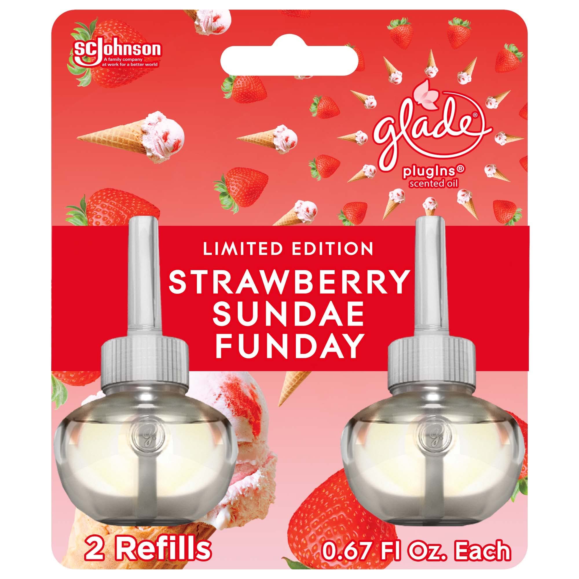 PlugIns Refills Air Freshener, Scented and Essential Oils for Home and Bathroom, Strawberry Sundae Funday, 1.34 Oz, 2 Count