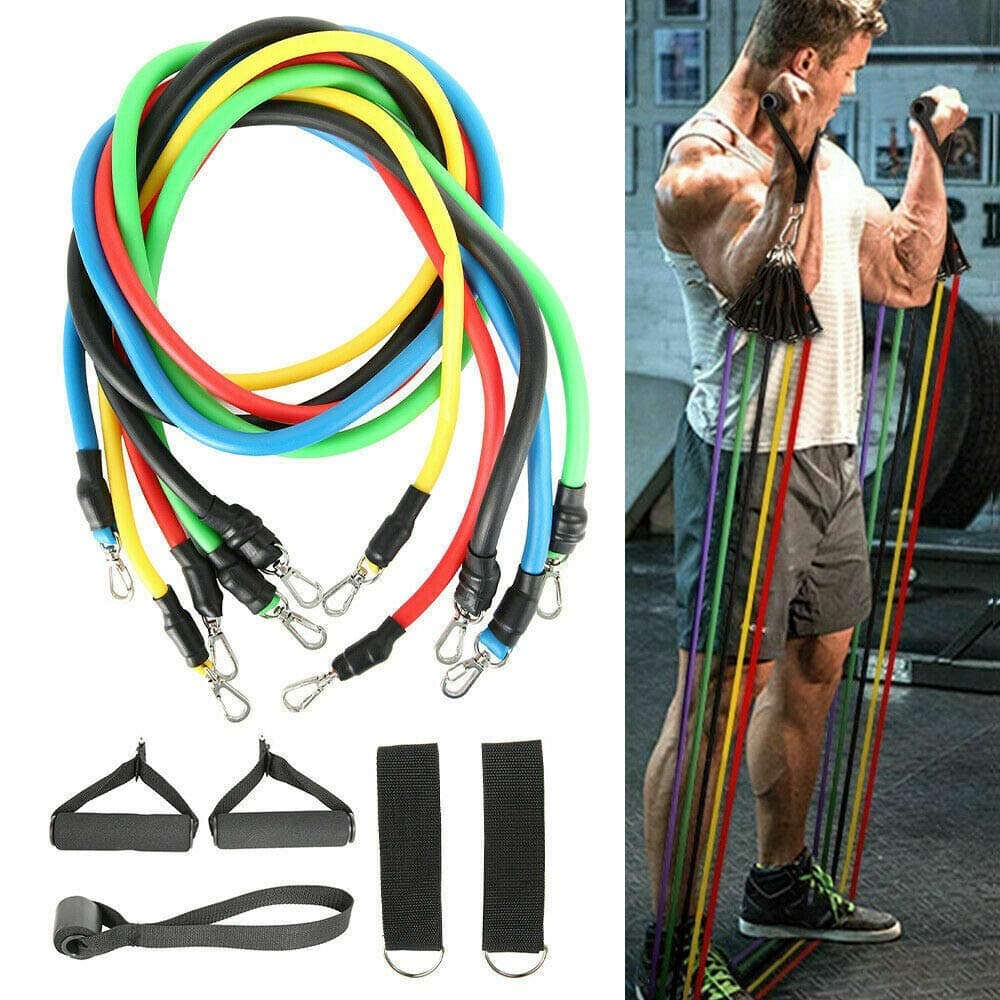 Resistance Bands Set – Include 5 Stackable Exercise Bands with Handles, Carry Bag, Legs Ankle Straps & Door Anchor Attachment – 100% Life Time Guarantee