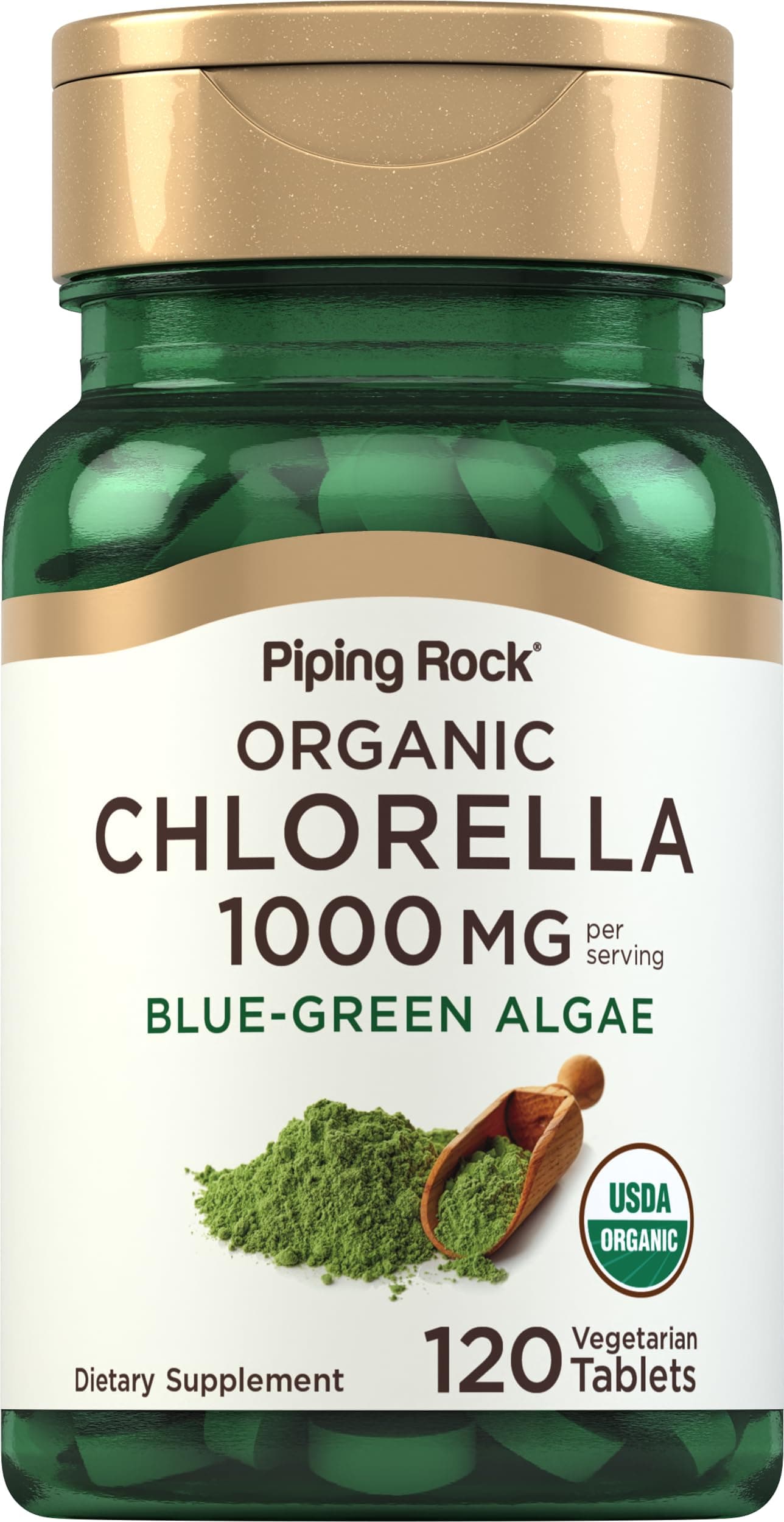 Piping Rock Chlorella Broken Cell Wall 1000 mg | 120 Vegetarian Caplets | Non-GMO, Gluten Free |