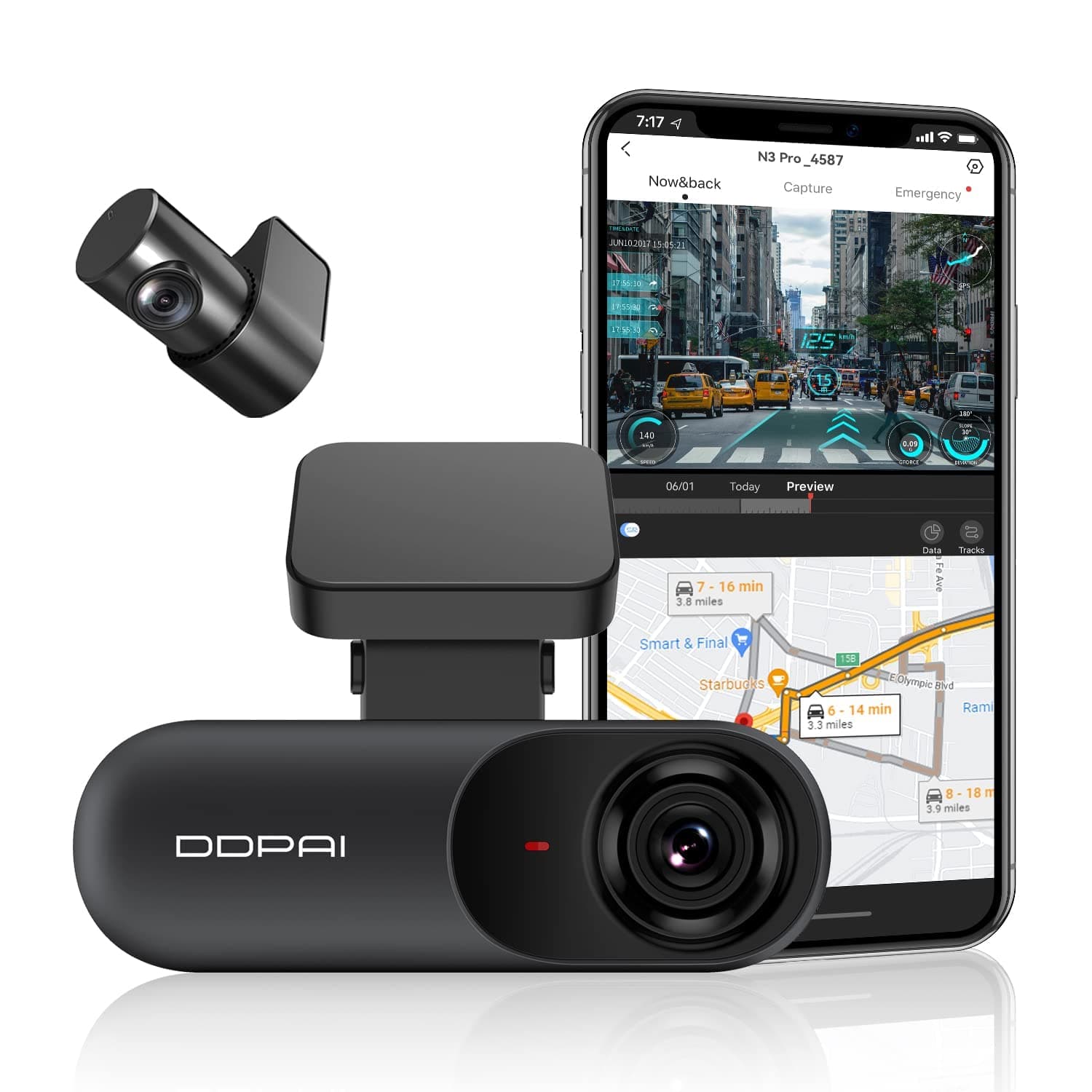 N3 Pro 2.5K Dash Cam Front and Rear, 1600P+1080P FHD Dual Dash Camera for Cars with APP, Built-in WiFi, GPS, Night Vision, 24H Parking Monitor, WDR, 140° Wide Angle, G-Sensor, Support 256GB Max