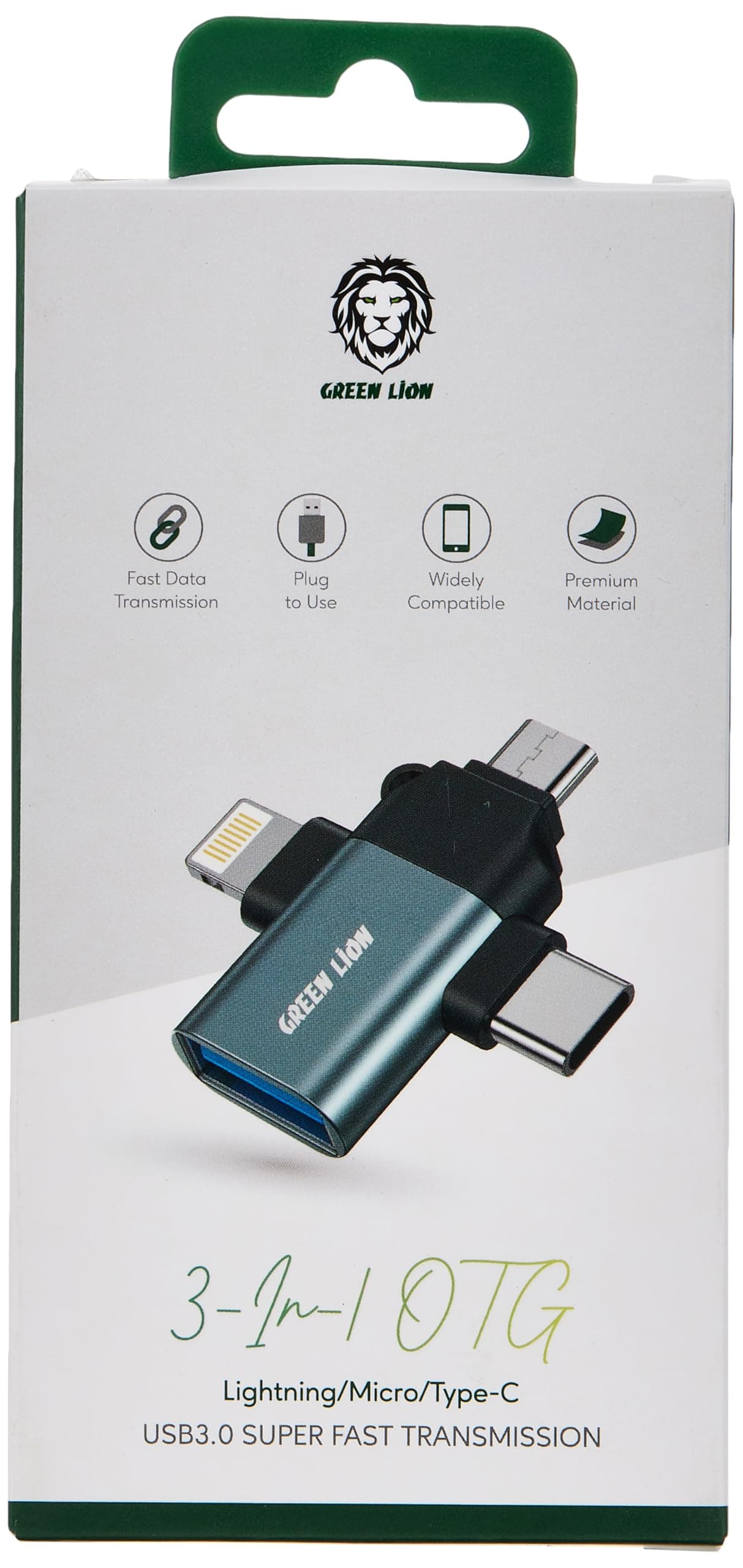 Green Lion 3 in 1 OTG (Lightning/Micro/Type-C) - Grey