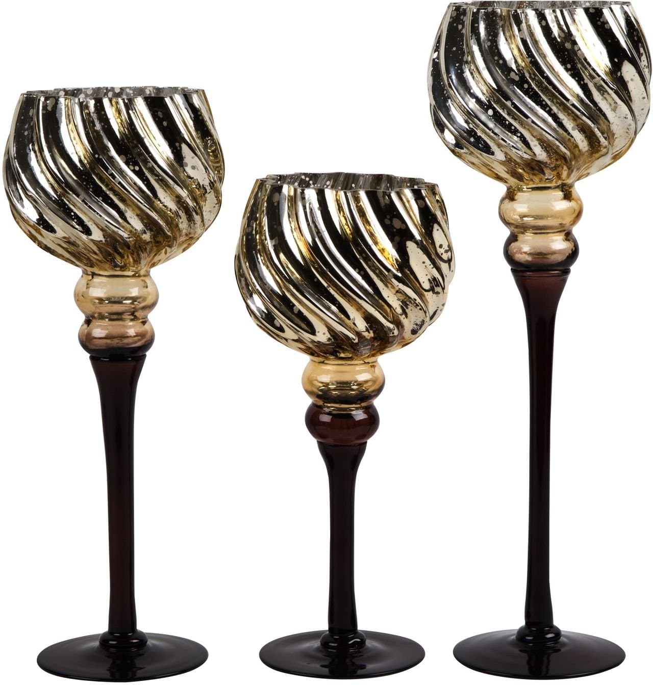 Set of 3 Silver Mercury Swirl Glass Hurricane Candle Holders ~ Decorative Sphere Ball Candle Holders ~ Home Decor & Party Centerpiece