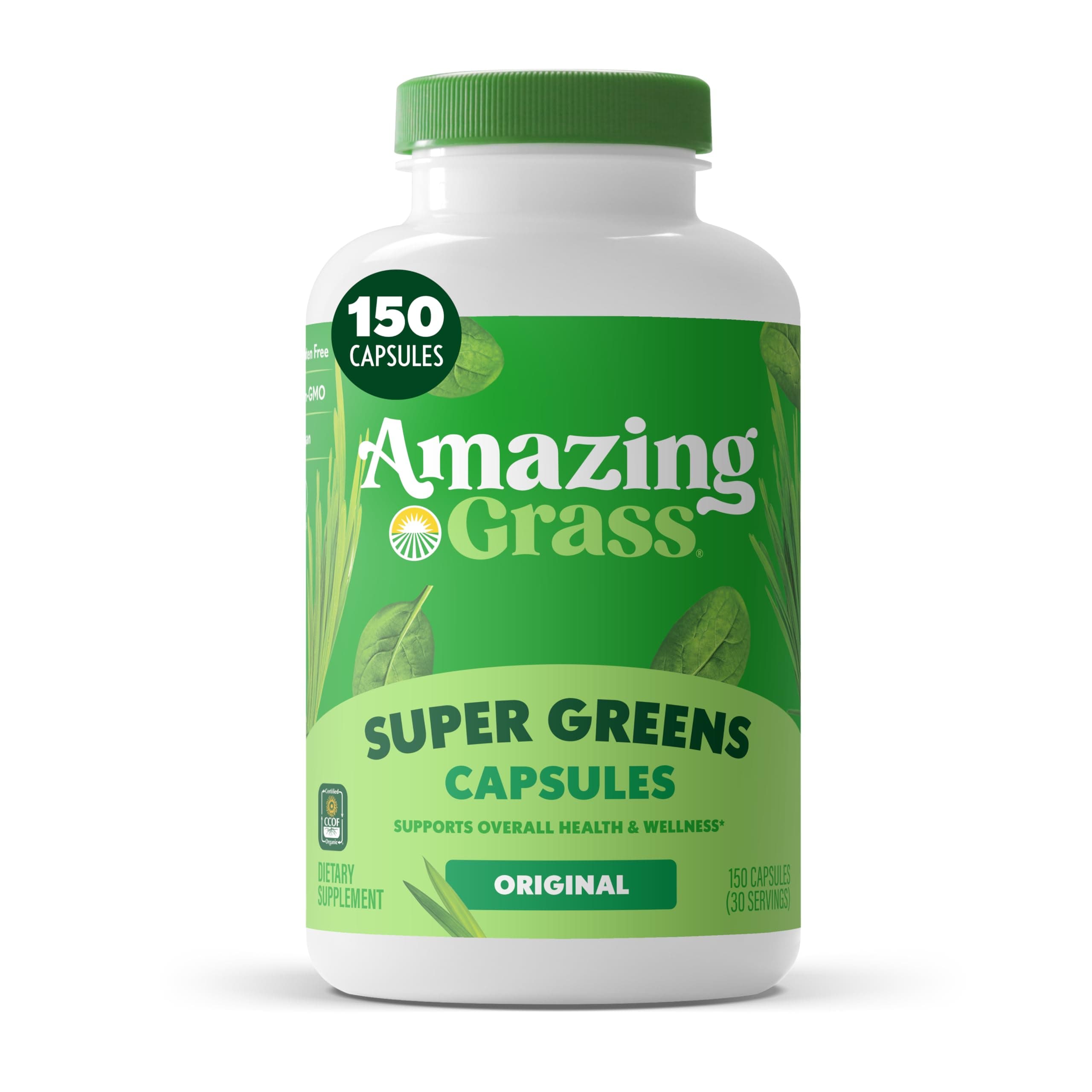 Greens Blend Superfood Capsules: Super Greens with Organic Spirulina, Chlorella, Beet Root Powder, Digestive Enzymes & Probiotics, 150 Capsules (Packaging May Vary)