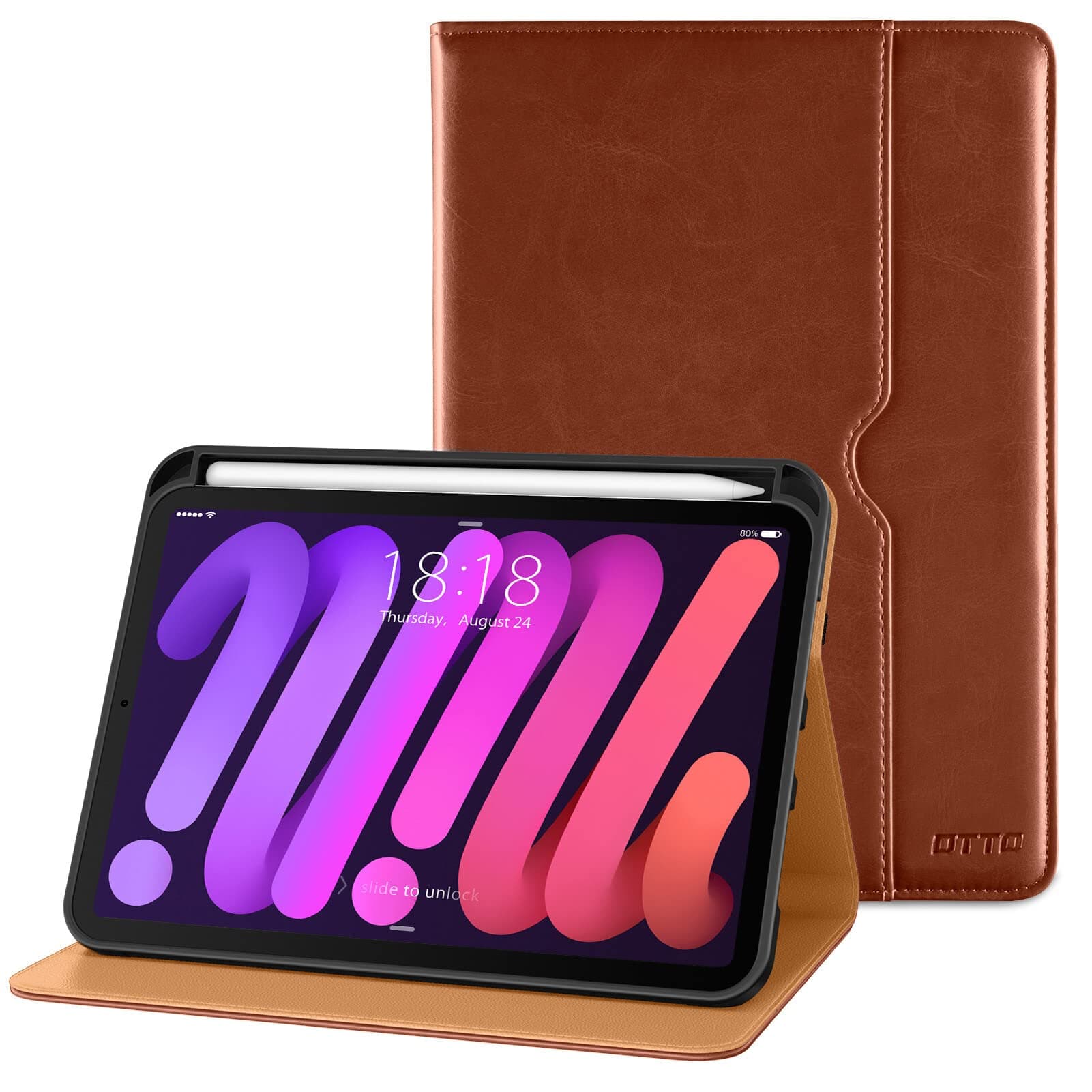 for iPad Mini 7th/6th Generation Case 8.3 Inch 2024/2021, Premium Leather Business Folio Stand Cover for iPad Mini 7 (A17 Pro) / Mini 6 with Pencil Holder-Multiple Viewing Angles, Brown