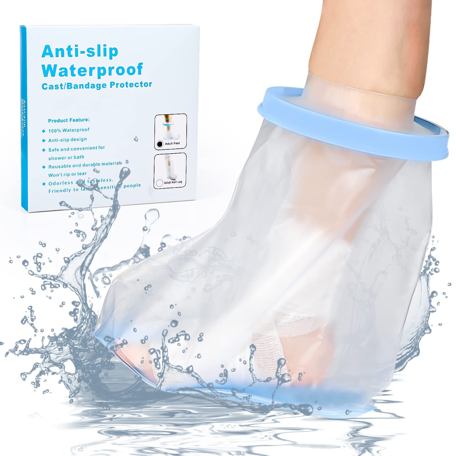 Sumifun Waterproof Adult Foot Cast Covers with Non-Slip Padding Bottom, Ankle Protector Keep Cast Dry When Shower