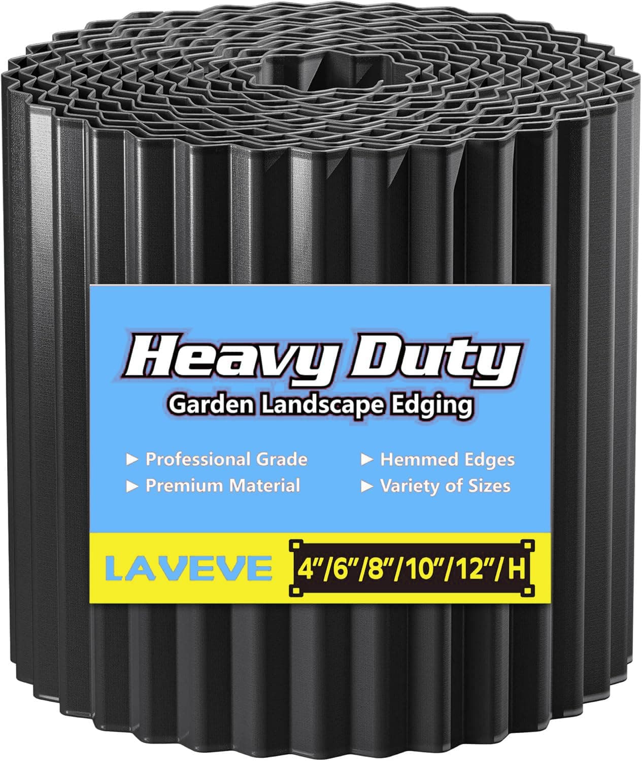 Corrugated Metal Garden Edging, 8" x20ft Landscape Edges Border for Lawn, Flower Bed (Black)