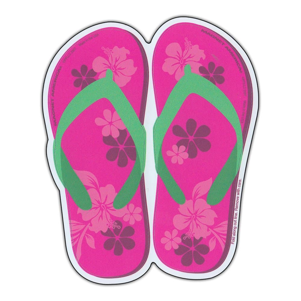 Magnetic Bumper Sticker - Flip Flops (Hawaiian Flowers, Pink) - Magnet - 1.5" x 4.25" (Each Flip Flop)