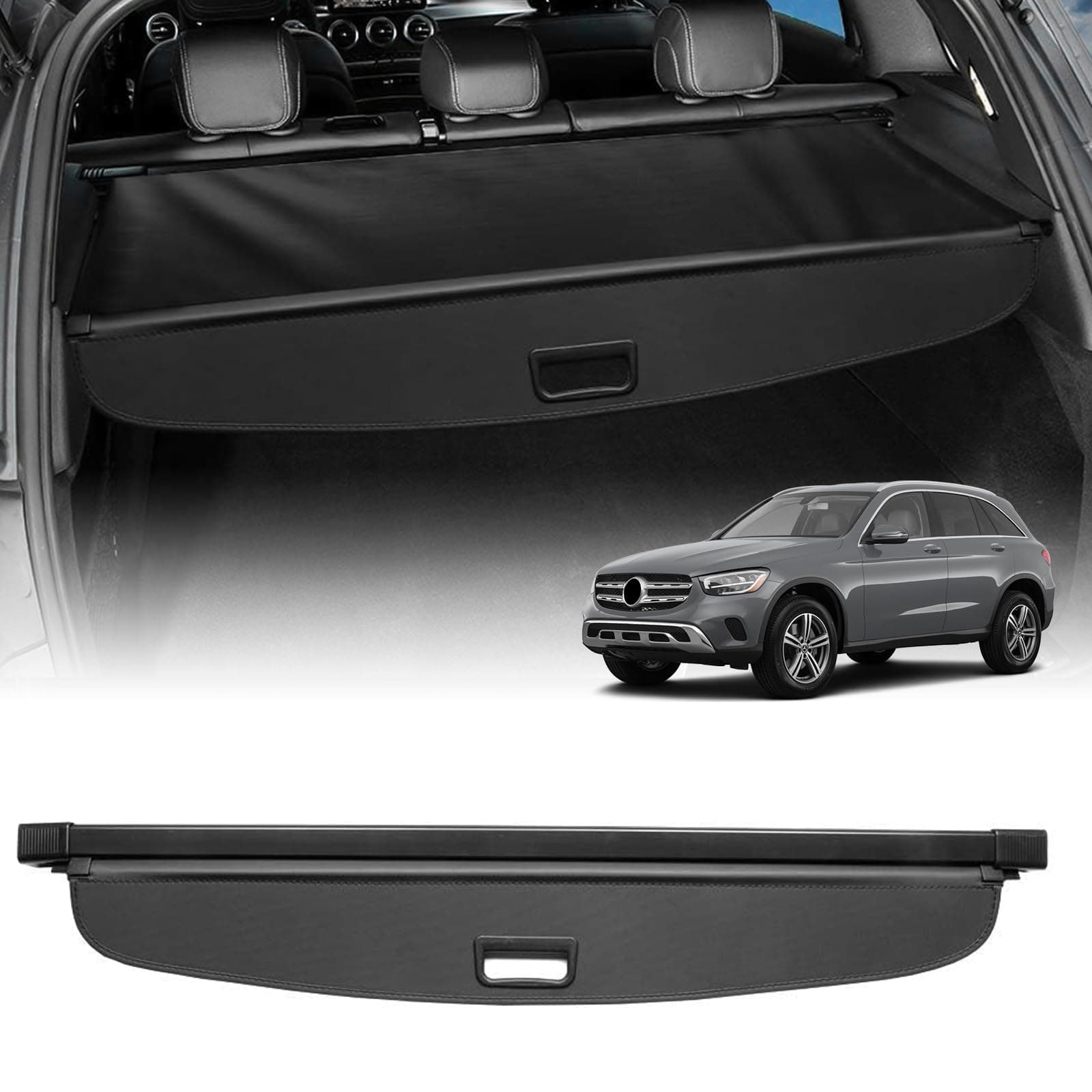 Powerty Cargo Cover for 2016-2021 2022 Mercedes-Benz GLC GLC250 GLC300 GLC350 GLC43 AMG Accessories Trunk Cover Retractable Trunk Shielding Shade Cargo Luggage Cover Black (Not Fit GLC Coupe Series)