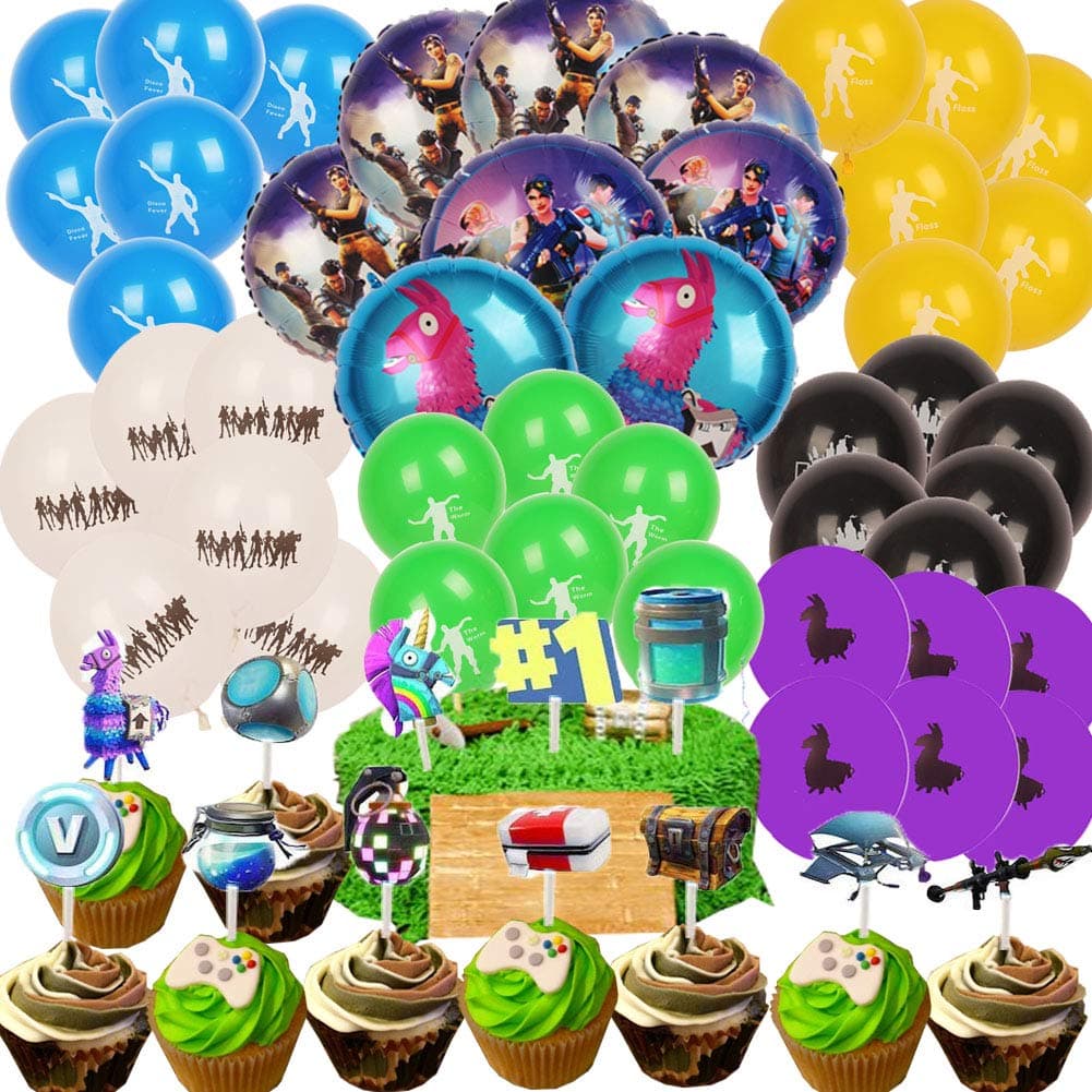 Video Game Party Supplies for Gaming Party Balloons Decorations- 52pcs with 8 Foil Balloons and 36 Latex Balloons and 12 Cupcake Toppers Kids for Video game Birthday Party Favors Party Decorations Balloons