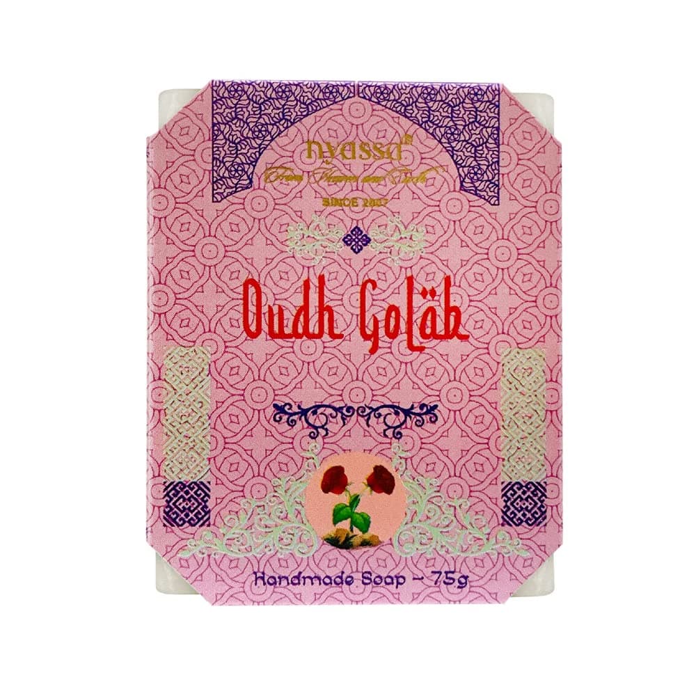 Nyassa Luxurious Oudh Golab Handmade Natural Bathing Soap | Rose Petal Extract, Organic Sweet Almond Oil |Musky Fragrance | Moisturizer | All Skin Type 75gm