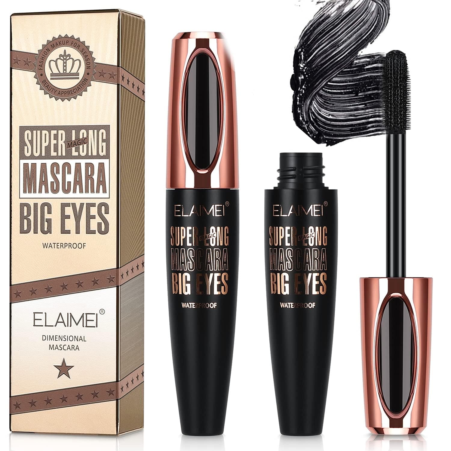 2 Pack Mascara Black Volume and Length, Natural Waterproof Smudge-Proof 4D Silk Fiber Lash Mascara Long-Lasting, Adds Length, Depth & Glamour Effortlessly