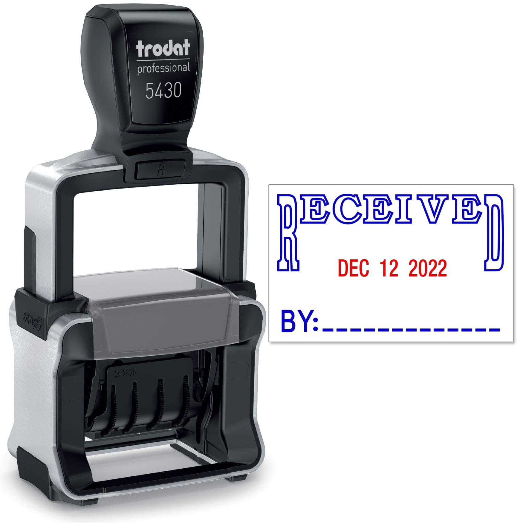 MaxMark Trodat 5430 Professional Self-Inking Date Stamp with Received - Blue/Red 2 Color Ink