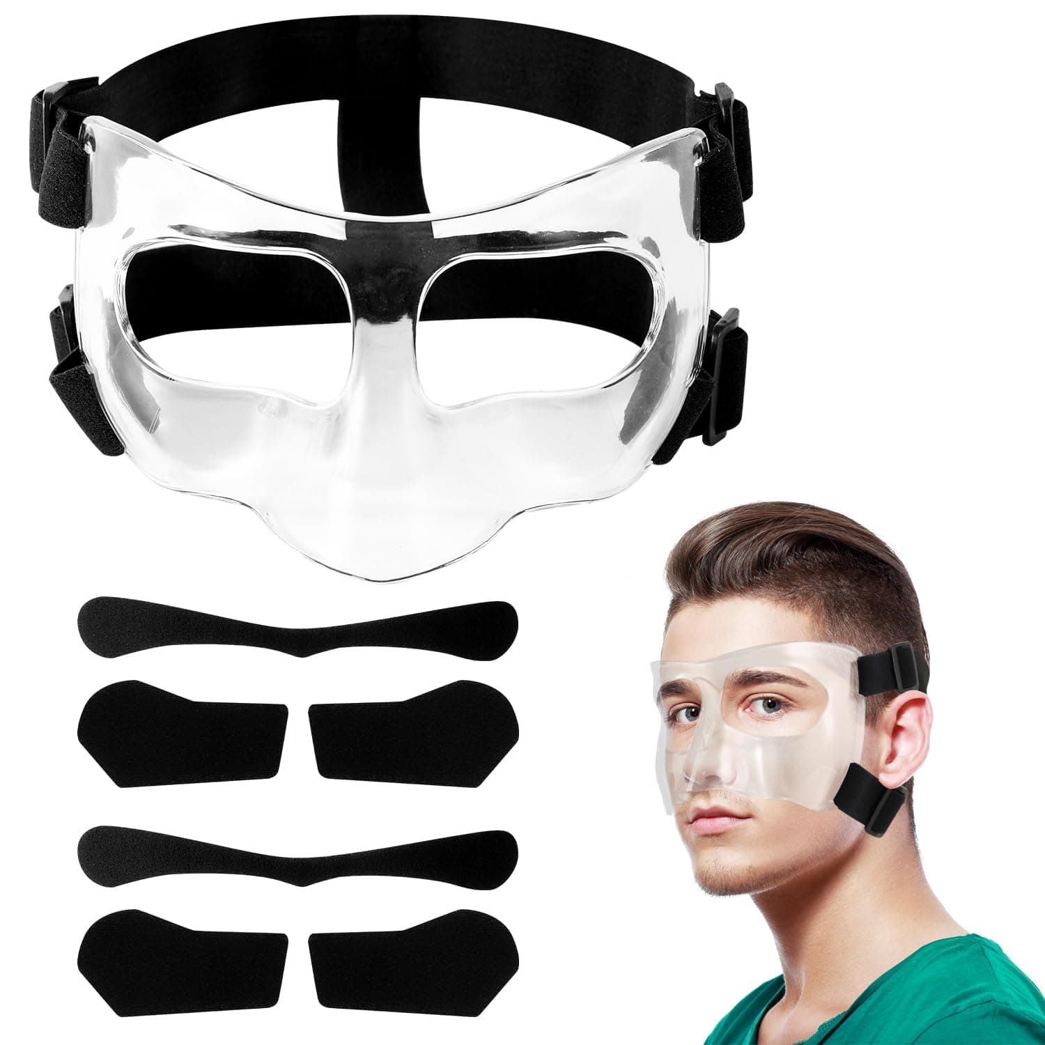 Mask for Broken Nose, Adjustable, Face Protection, Breathable Transparent Face Protection, Sports Training Face Mask with Padding for Adults, Teenagers, Basketball, Football Accessories