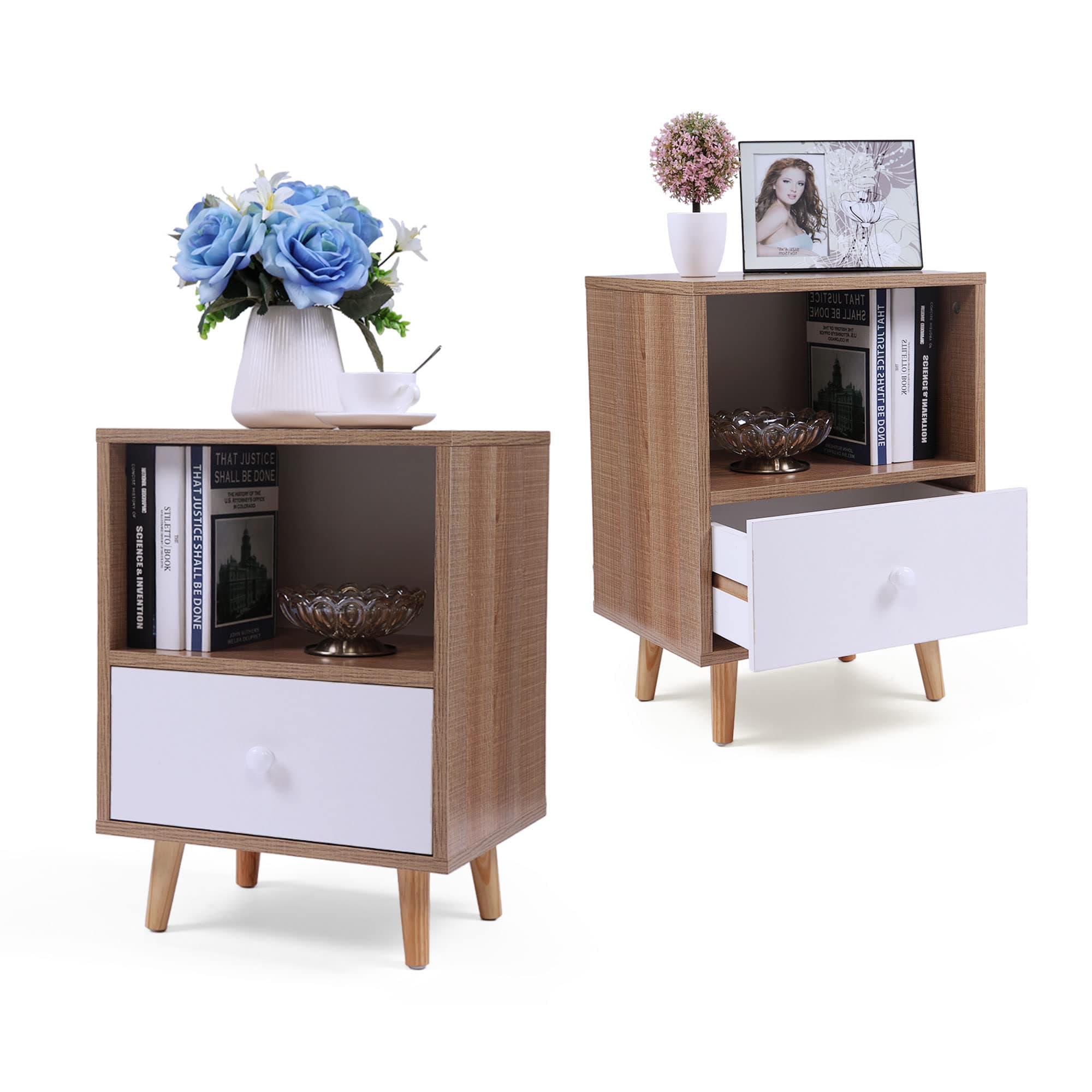 Set of 2 Nightstand Beside End Table with Drawers,Modern Small Nightstands for Living Room Bedroom Kids Room,Rustic Wood …