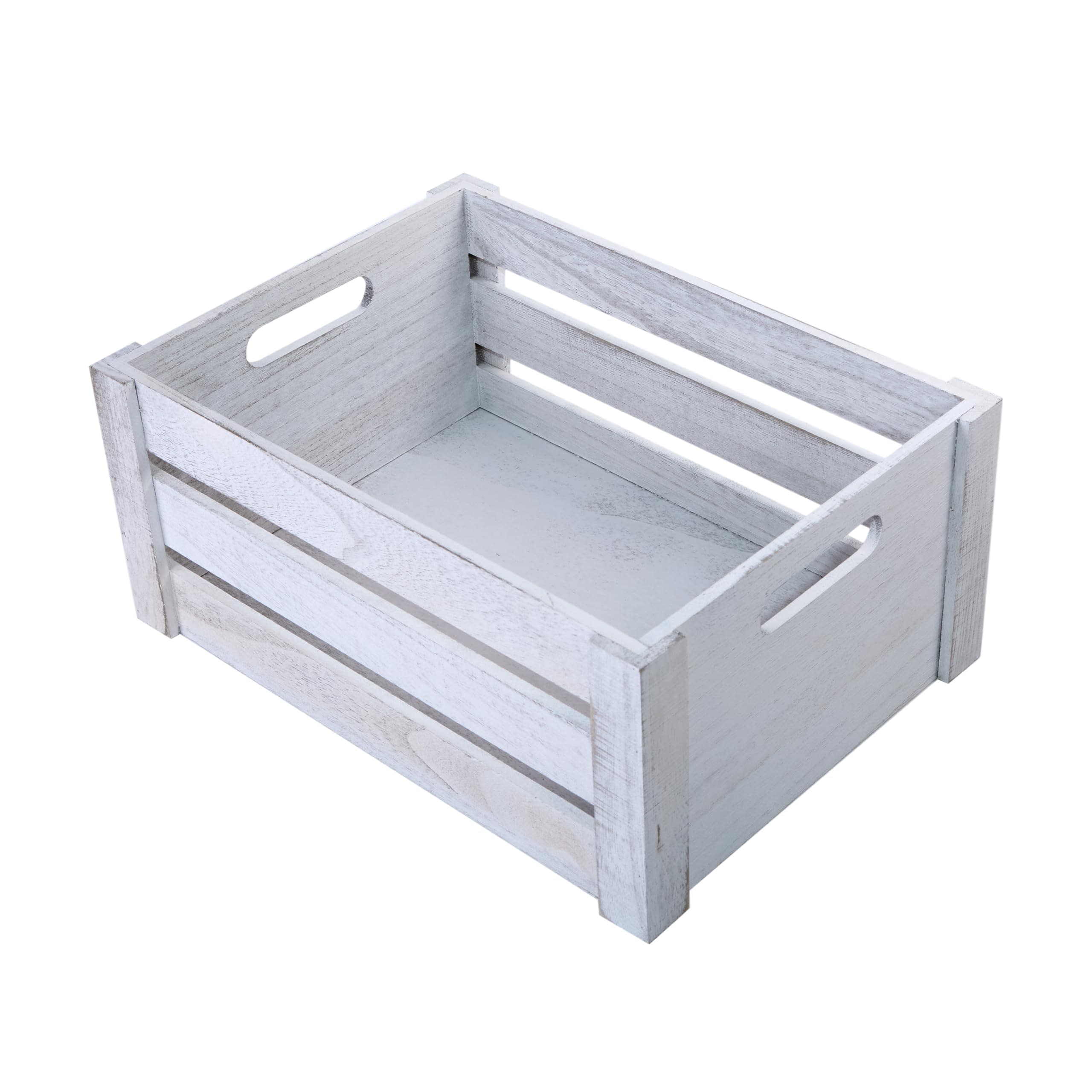 Wickerfield Wooden Crate with handles Shelve Basket Racking Crates Gift Hampers Wedding Decoration Retail Display Rack (White Wash, Small)