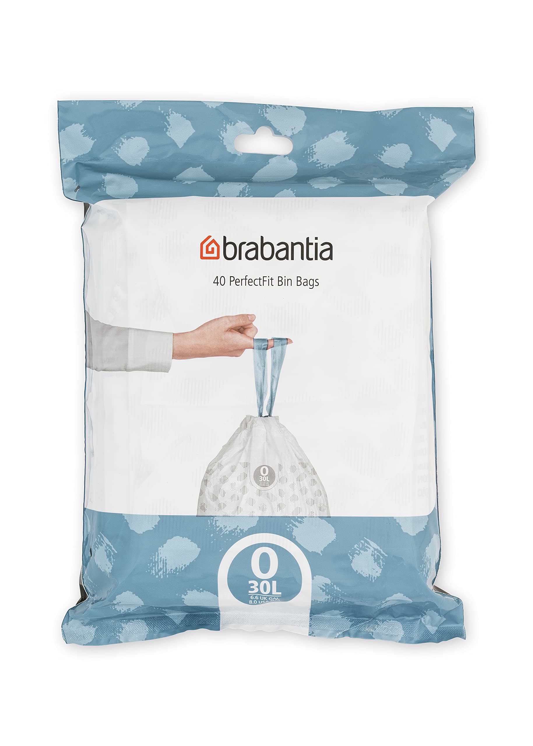 Brabantia PerfectFit Trash Bags (Size O/8 Gal) Thick Plastic Trash Can Liners with Drawstring Handles (40 Bags)