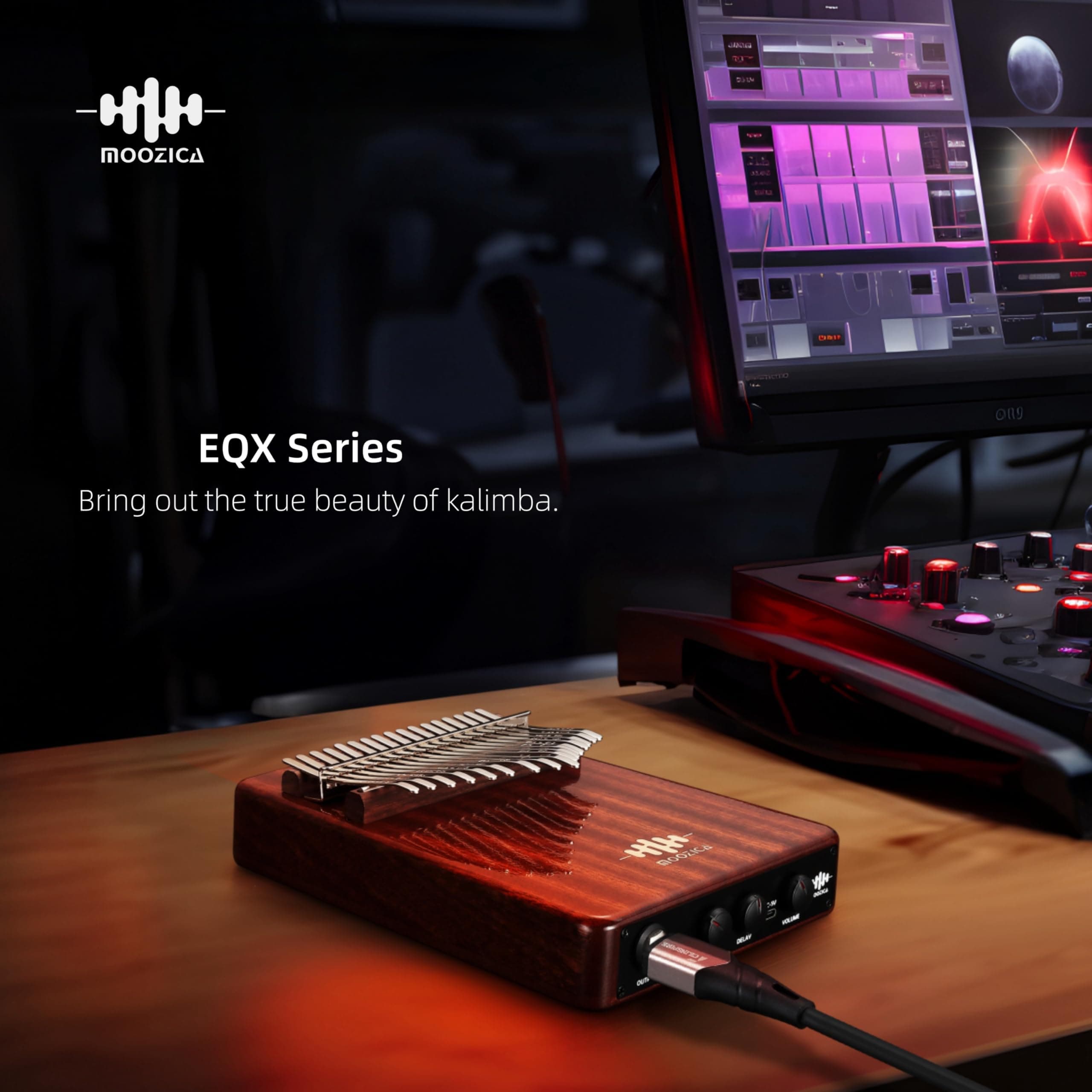 MOOZICA EQX Series Professional Kalimba, Built-in Piezo Pickup 17 Keys Kalimba Thumb Piano With Chorus and Delay Effect Control, Professional Acoustic-electric Kalimba(K17EQX)