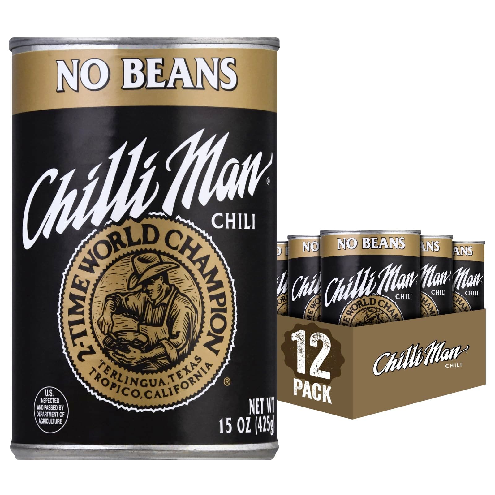 Canned Chili With No Beans (Pack of 12), 15 ounce can
