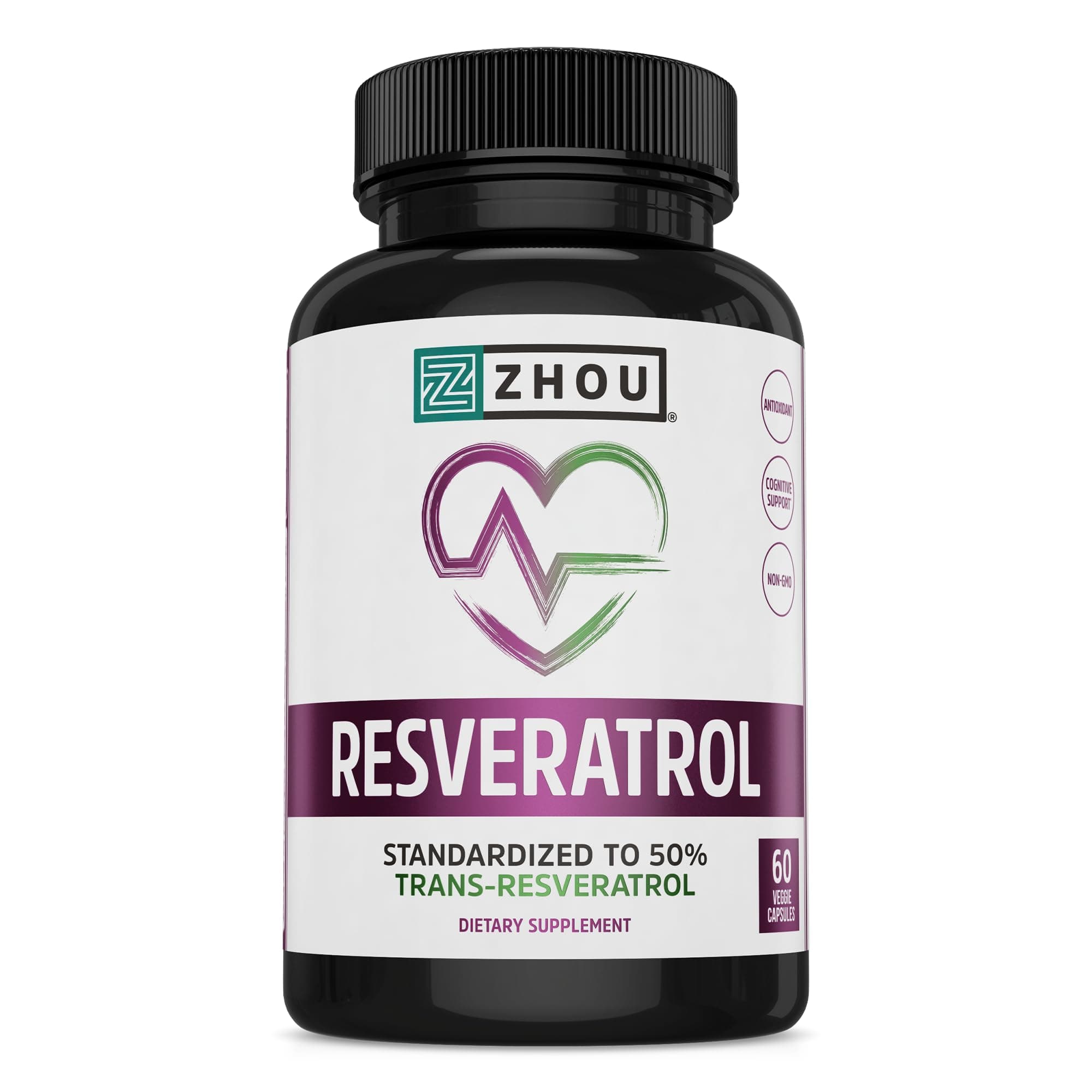 ZHOU Resveratrol - Resveratrol 1000mg Nutritional Supplement for Women & Men, Pure Ultra Strength Heart Health and Antioxidant Support Formula - 60 Veggie Capsules