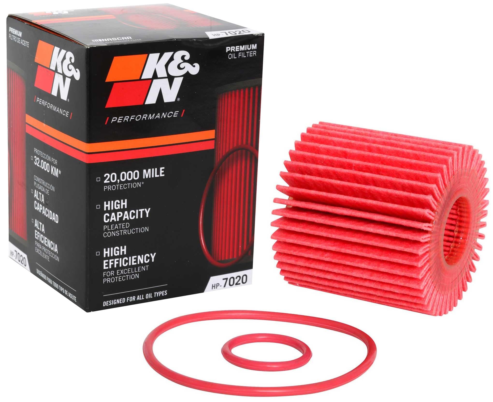 K&N Oil Filter - High Performance-Series compatible with Lexus, Lotus, Scion, Toyota (HP-7020), Red