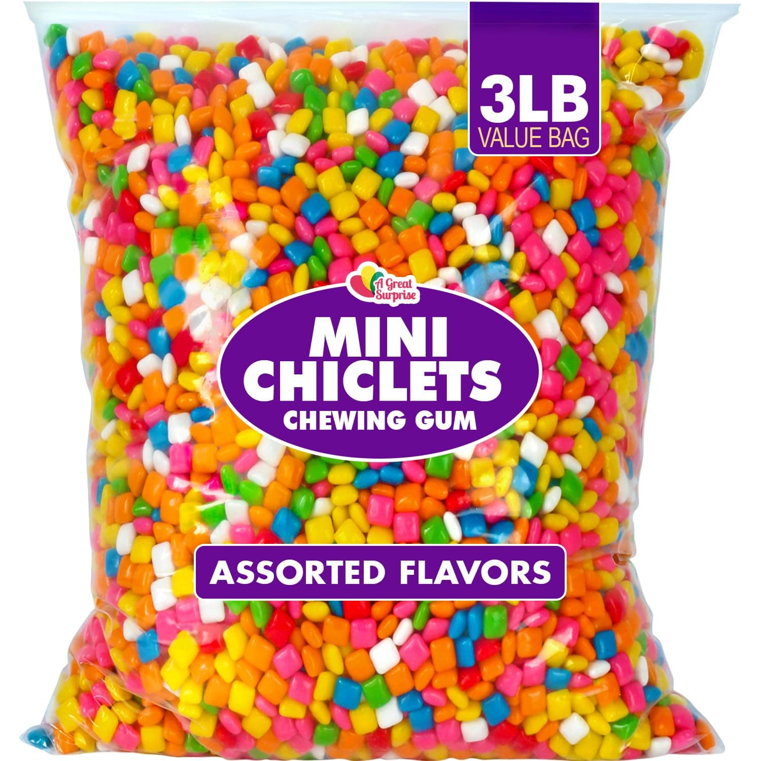 Mini Chiclets Gum - 3 Pounds - Chiclets Gum Bulk - Chicklets Tiny Size Gum - Fruity Tabs Gum - Gumball Candy Machine Refills - Assorted Colors - Bulk Party Candy