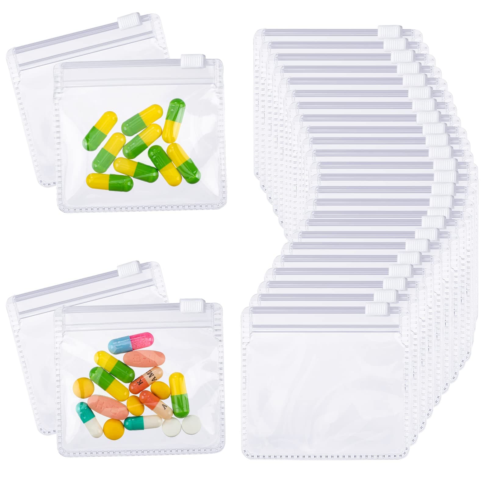 Nuanchu 24 Pieces Pill Pouch Bags Zippered Pill Pouch Set Reusable Pill Baggies Clear Plastic Pill Bags Travel Medicine Organizer Storage Pouches with Slide Lock for Pills and Small Items