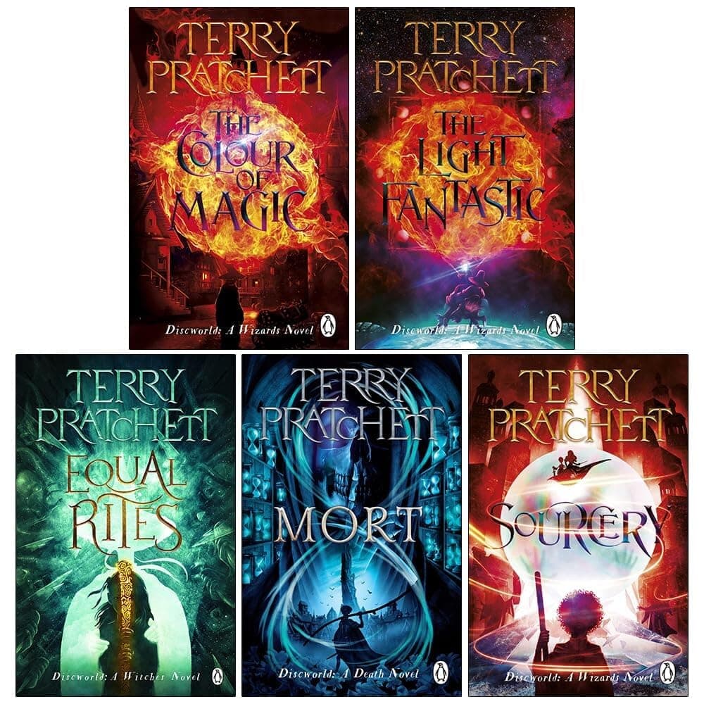 Terry pratchett discworld novel series 1 :1 to 5 books collection set (the colour of magic, the light fantastic, equal rites, mort, sourcery)