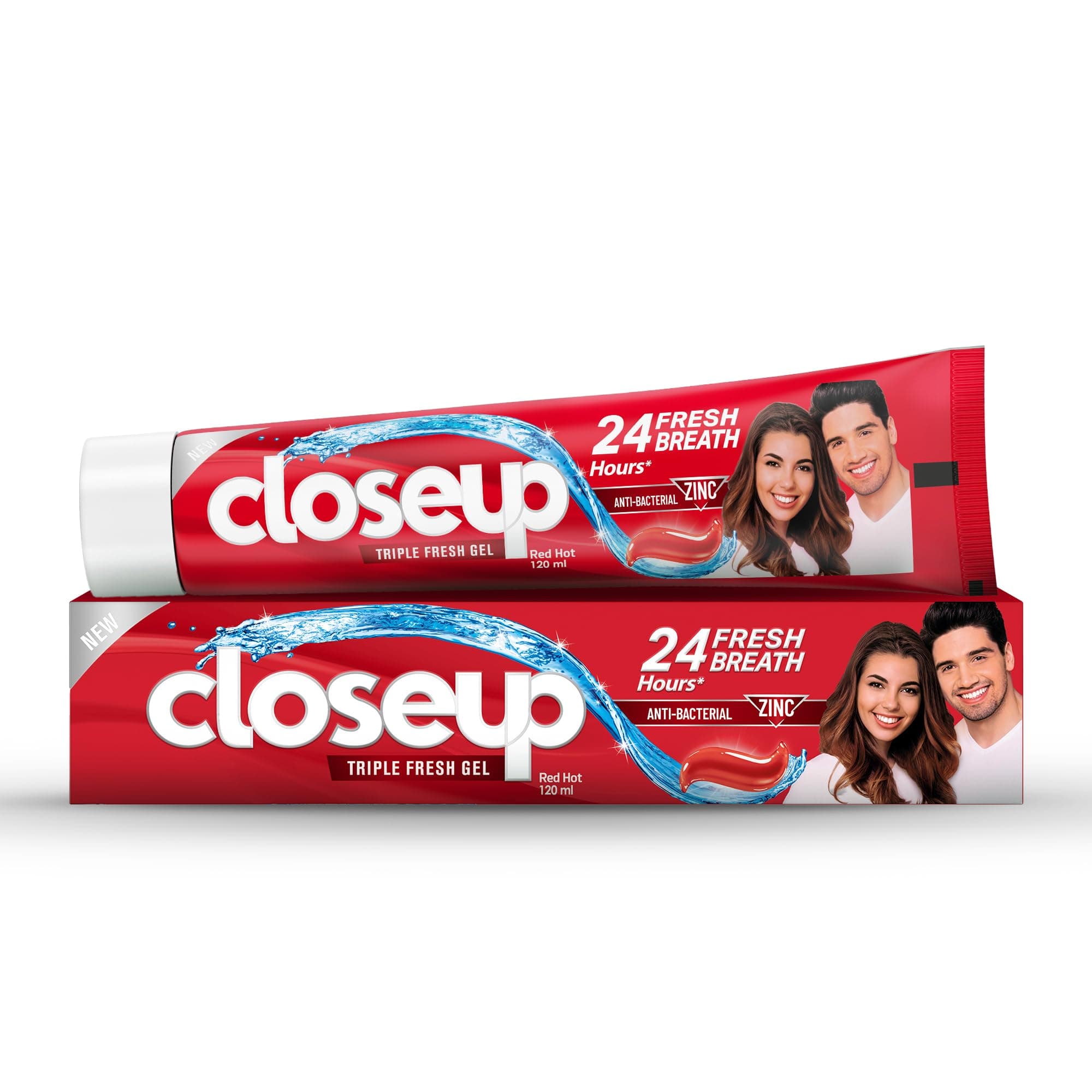 Closeup Triple Fresh Gel Toothpaste, Red Hot, for 24HR fresh breath, 120ml