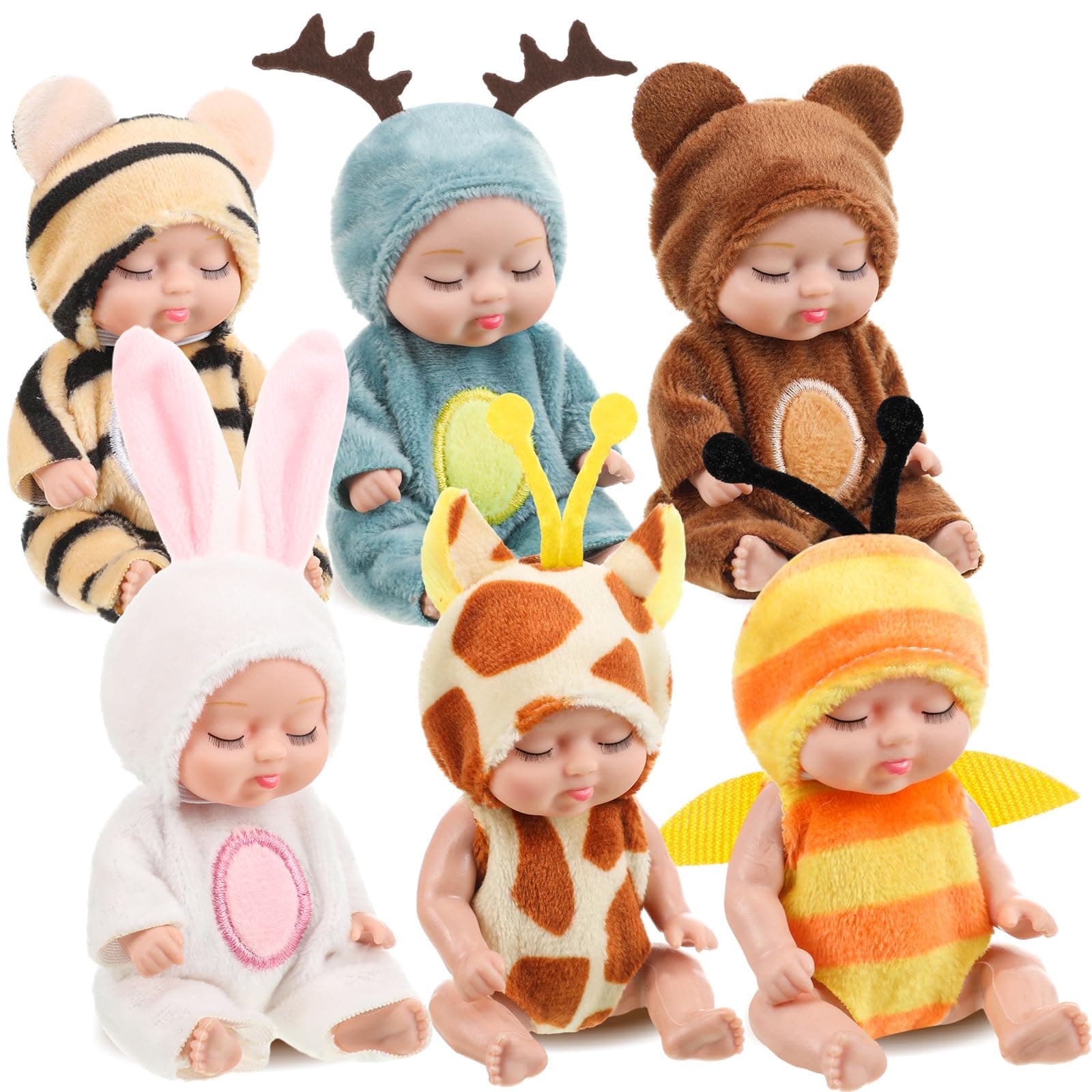 Hanaive 6 Pcs Mini Baby Dolls 4 Inch Easter Basket Dolls Tiny Reborn Lifelike Realistic Holiday Birthday Gifts Set for Girls Toddlers Kids Basket Stuffers (Cute)