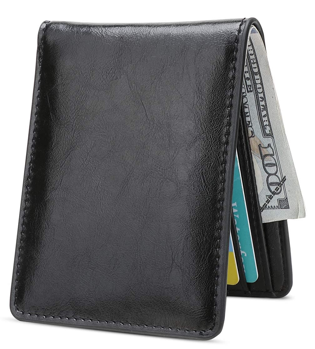 Mens Slim Front Pocket Wallet ID Window Card Case with RFID Blocking