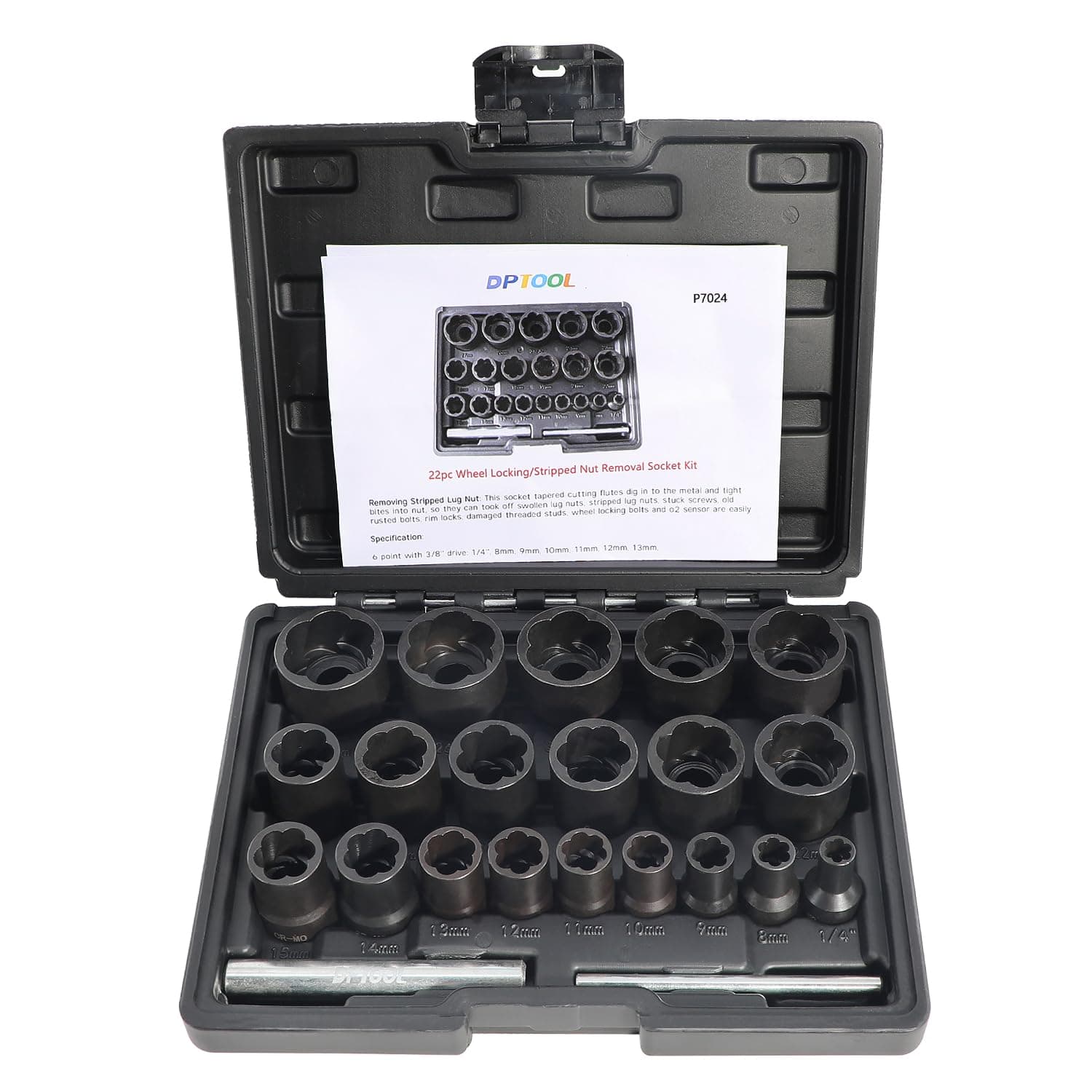 22 Piece Bolt Nut Extractor Set, 1/2" and 3/8" Drive Impact Lug Nut Remover Socket Tool, Wheel Lock Removal Kit for Extracting Damaged, Stripped Frozen Nuts & Screws Twist Socket Set