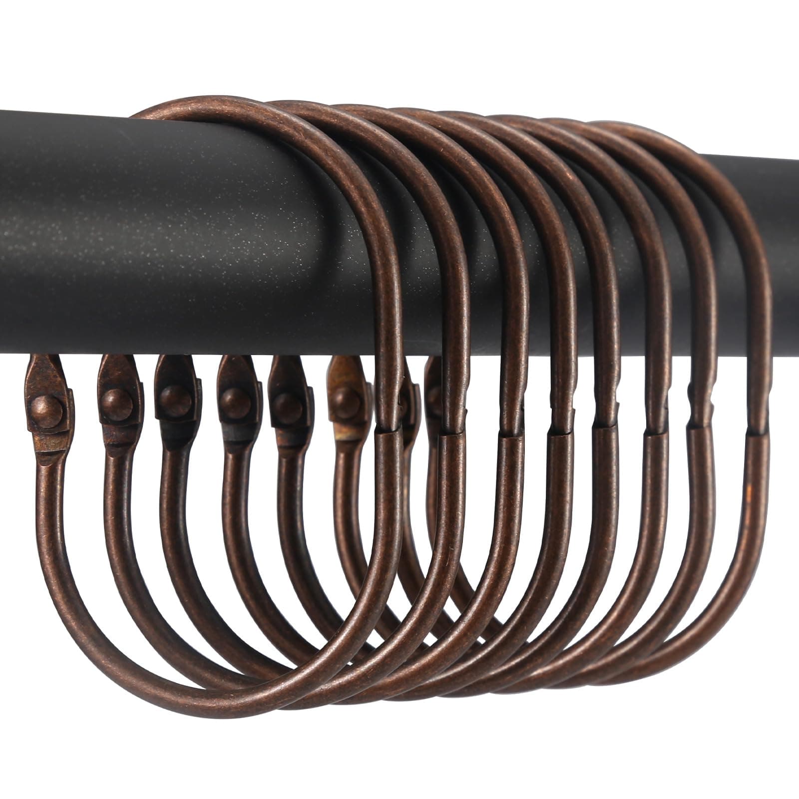Goowin Shower Curtain Rings, 12 Pcs Shower Curtain Hooks, Oval Snap Shower Rings for Curtain, Metal Shower Curtain Rings Rust Proof, Glide Smoothly Shower Hooks for Shower Curtain Rod (Bronze)