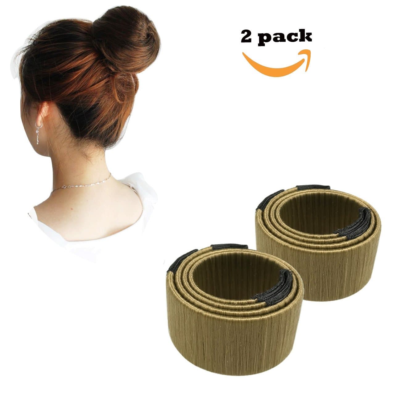 Qorol 2pcs Bun Maker Hair Bun Making French Twist Donut Bun Hairstyle Tool Magic DIY Snap Hair Bun Making Curler Roller Bob Maker for Women Girls (Beige)