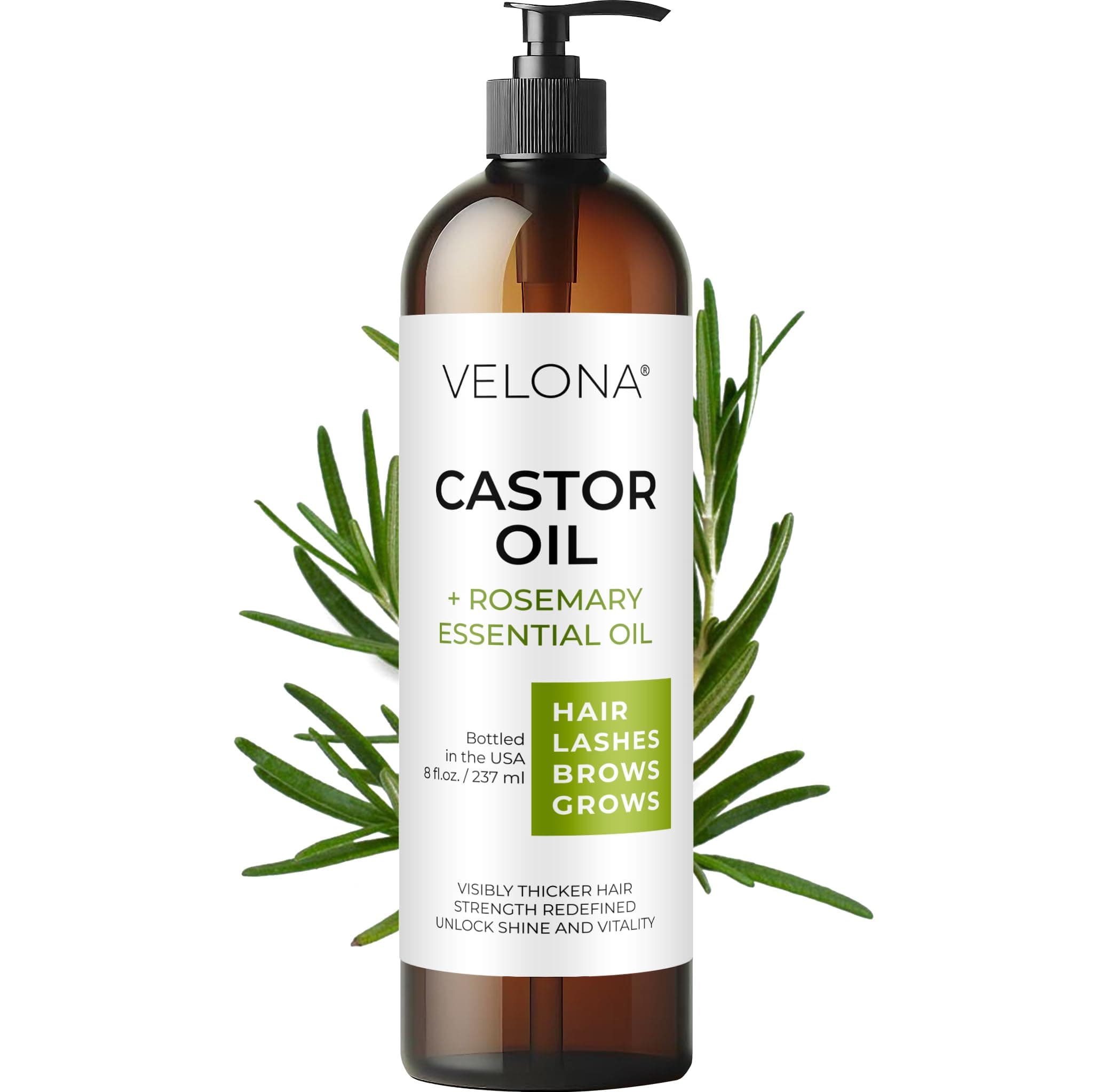 velona Castor Oil with Rosemary Oil - 8 Fl Oz | Hair Growth | Hair, Scalp, Eyelashes, Eyebrows | 100% Natural and Pure
