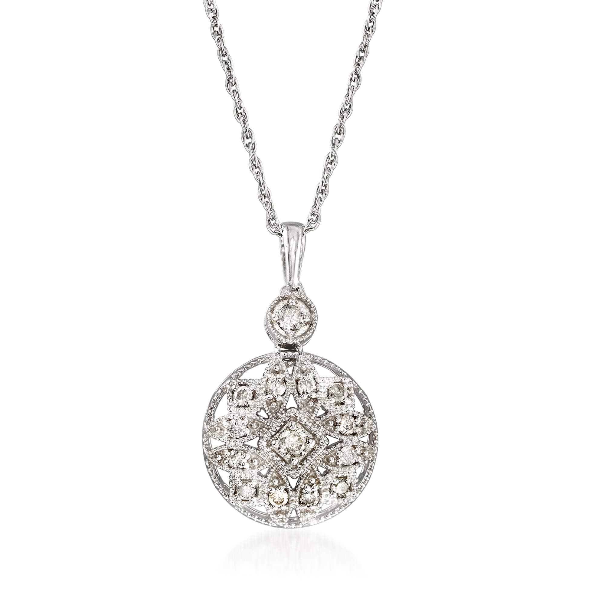 Ross-Simons0.25 ct. t.w. Diamond Openwork Pendant Necklace in Sterling Silver