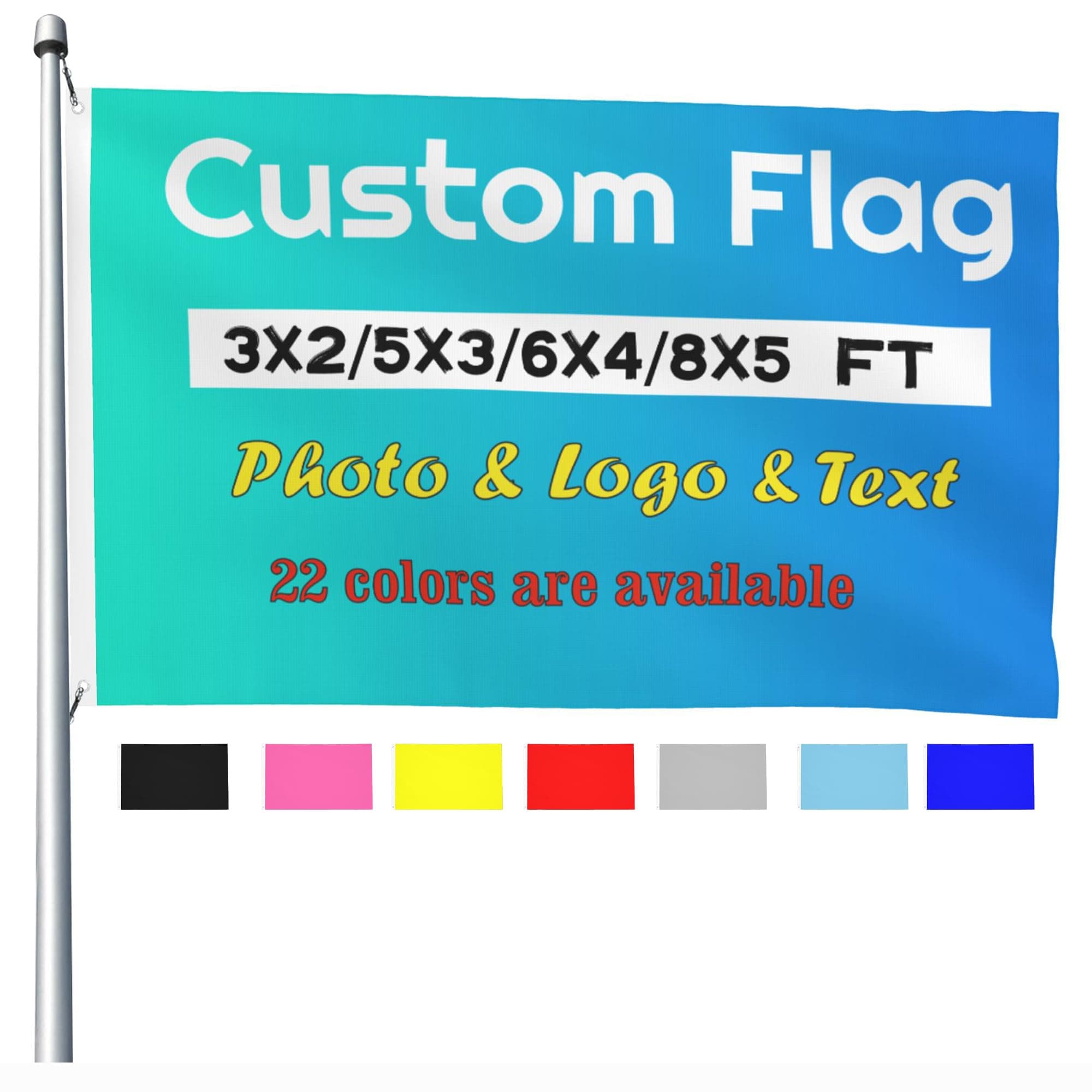 – Personalised Flags, Custom Flag 3ftx2ft / 5ftx3ft / 6ftx4ft / 8ftx5ft with Eyelets, Customised Photo Banner with Picture/Logo/Text, Design Your Own Festival Team Garden Birthday Outdoor Sign