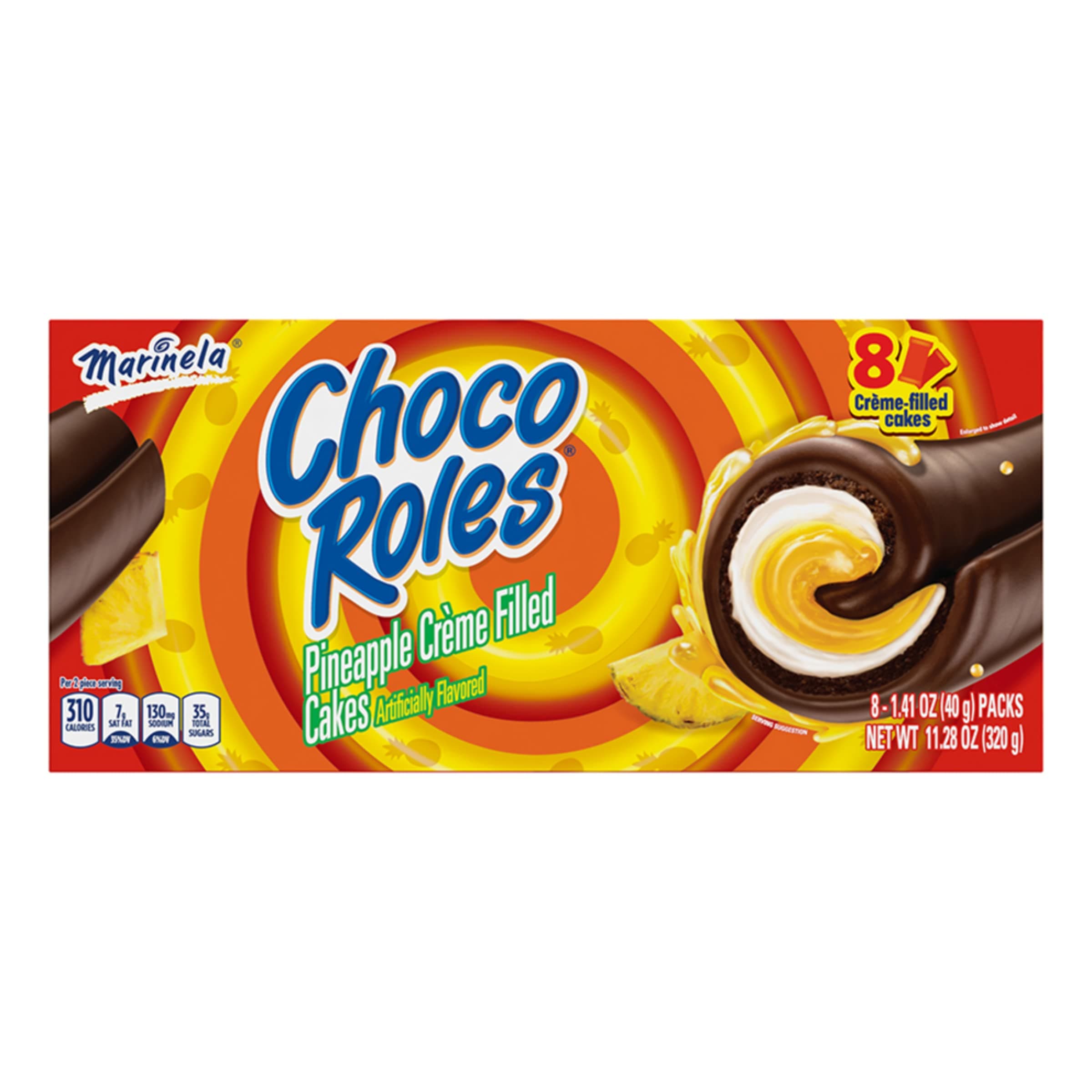 Choco Roles Pineapple and Crème Filled Snack Cakes with Chocolate Coating, Artificially Flavored, 8 Count
