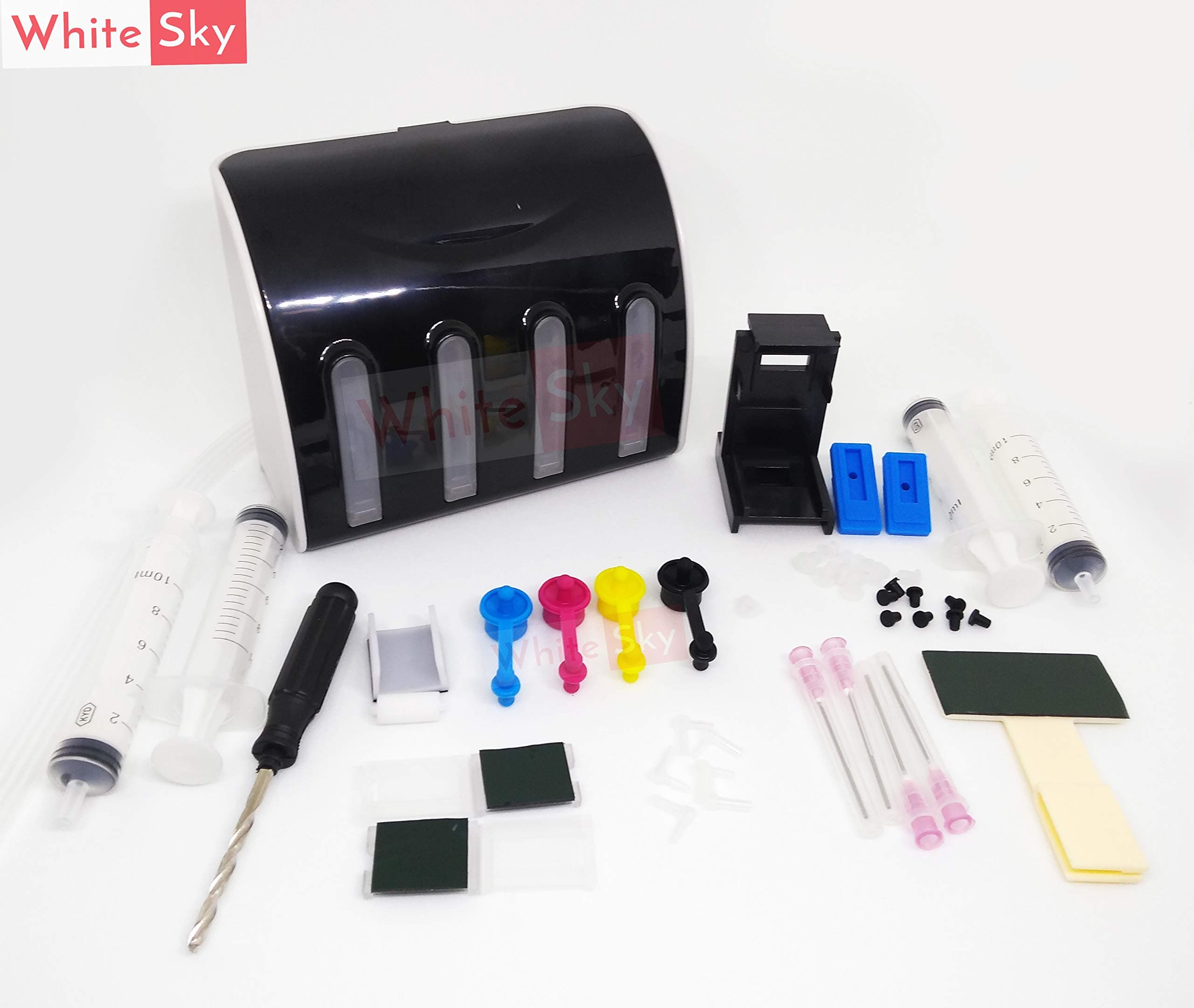 White Sky Empty CISS Kit for Canon and HP Printers (Tricolor+Black Cartridge Printers)
