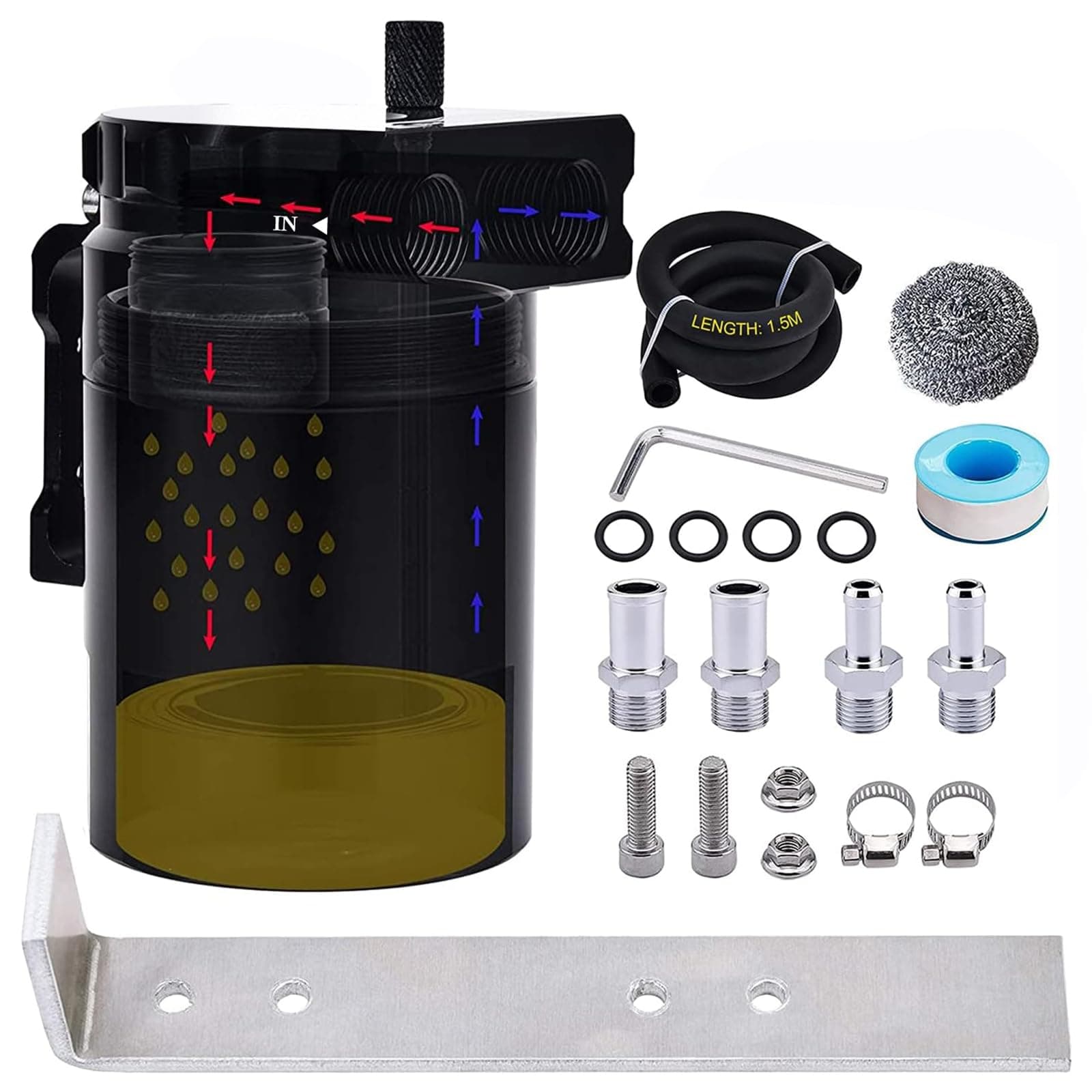 SPEEDWOW ユニバーサルオイルキャッチ缶タンクフィルター ホースキット付き (ブラック)