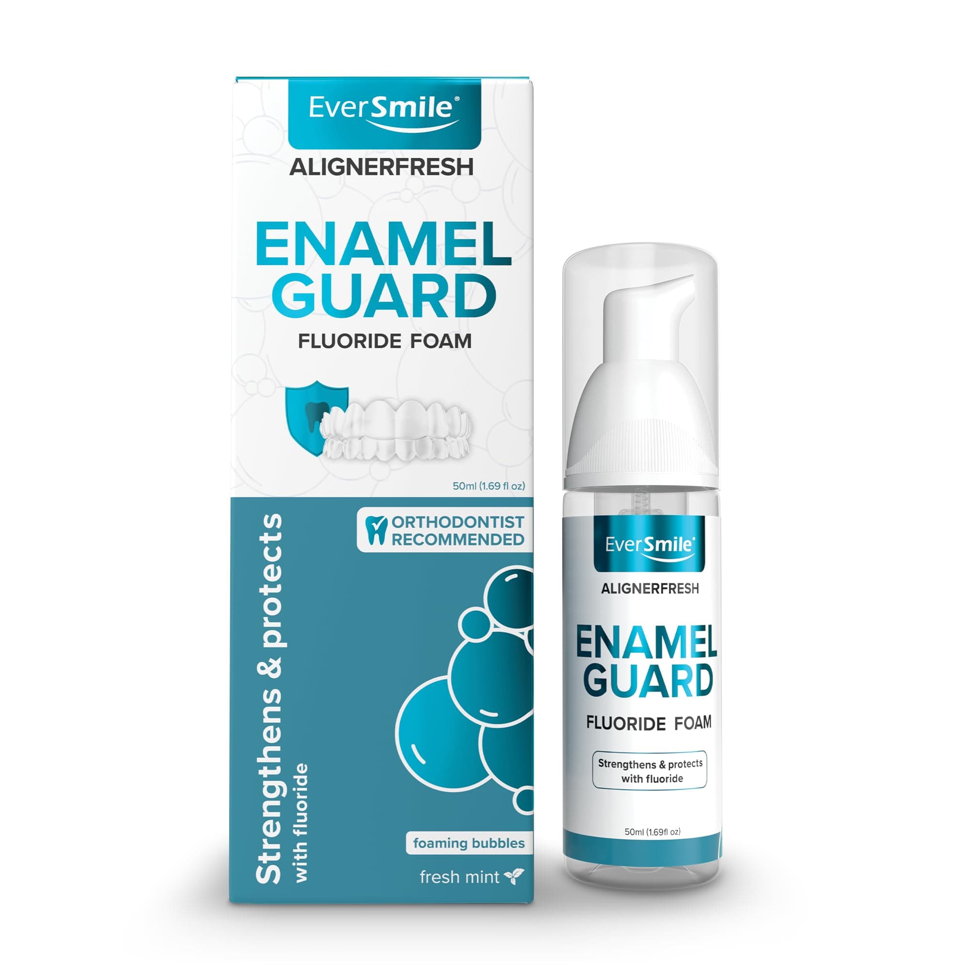 EverSmile AlignerFresh Enamel Guard Aligner Cleaner and Whitener, Aligner Cleaner Foam with Enamel Protection, Strengthens and Protects Teeth, Clear Aligners and Retainer Cleaner. Fresh Mint. (50ml)