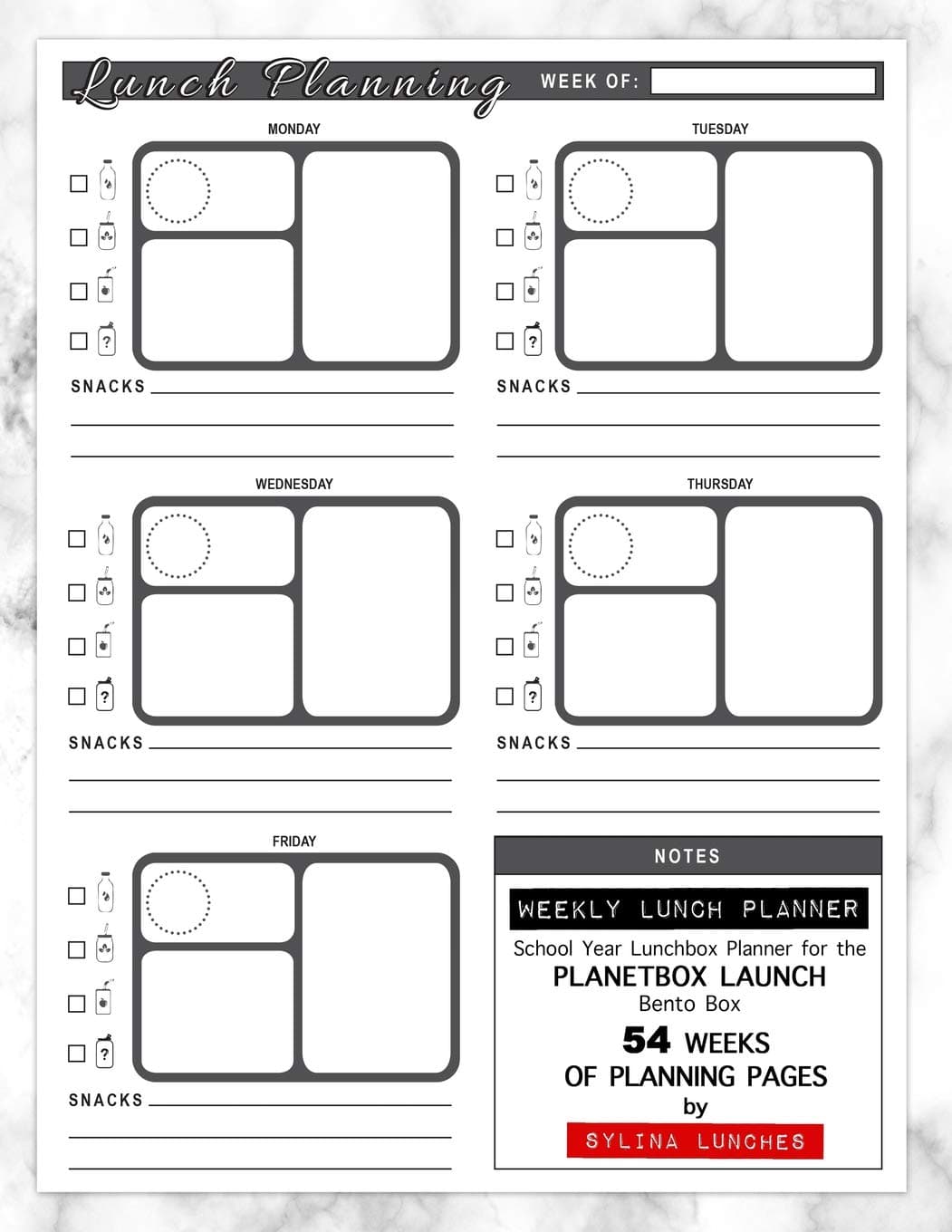 Weekly Lunch Planner: School Year Lunchbox Planner for the PlanetBox Launch Bento Box: 54 Weeks of Planning Pages (Bento Box Lunch Ideas)
