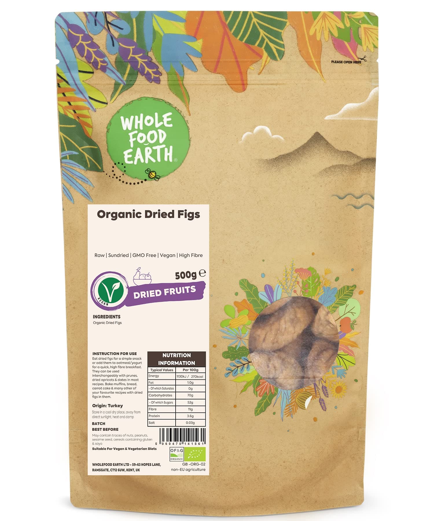 Organic Dried Figs – 500 g | Raw | Sundried | GMO Free | Vegan | High Fibre | Certified Organic