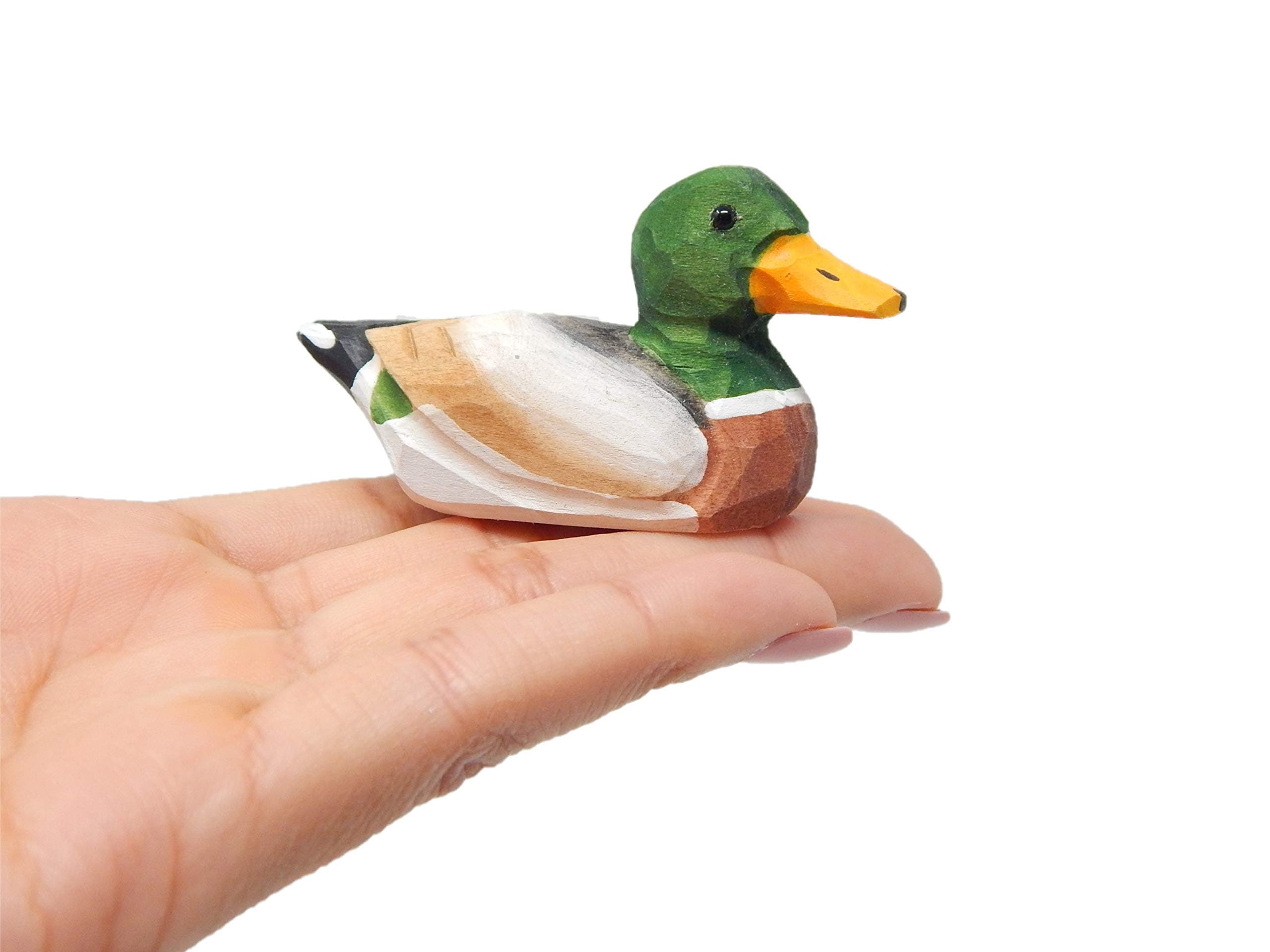 Small Mallard Wooden Duck Figurine - Drake/Male, Green Head, Hand-Made, Carving, Decoration, Decoy, Small Animals, Duck Lover