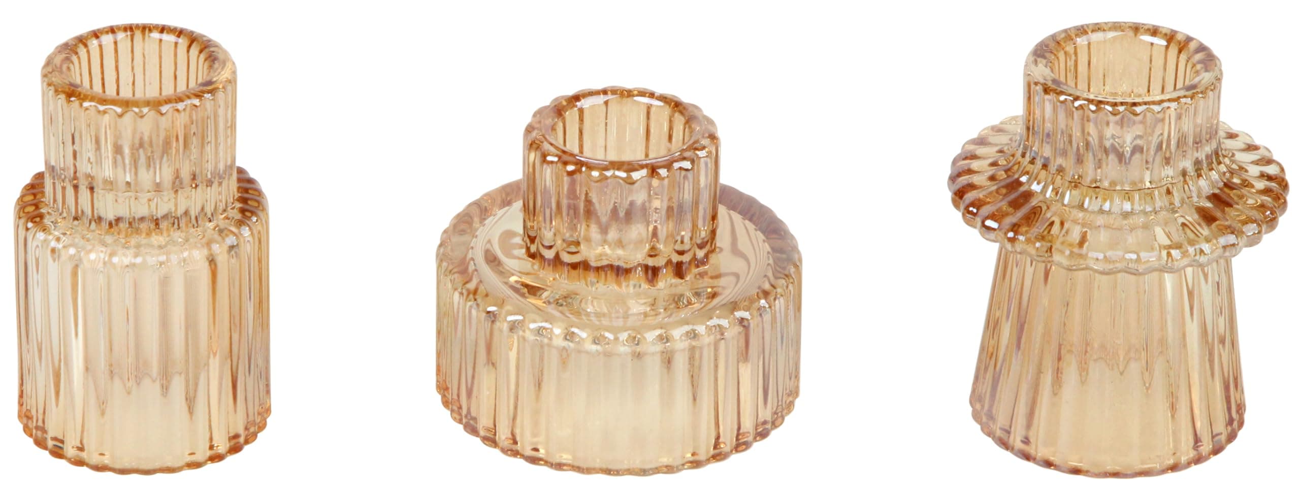 Vixdonos Taper Glass Candlestick Holders Tealight Candle Holders for Table Centerpieces, Wedding Decor and Dinner Party (3 Pcs, Gold)