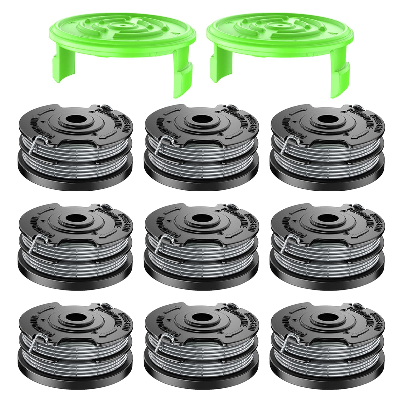 11 PCS Trimmer Spools for Greenworks,0.065 inch Replacement Trimmer Spool,Compatible with Greenworks String Trimmer 2101602,2101602A,STBA40B210,2101602,ST40B410(9 Pcs Trimmer Lines+2 Pcs Trimmer Caps)