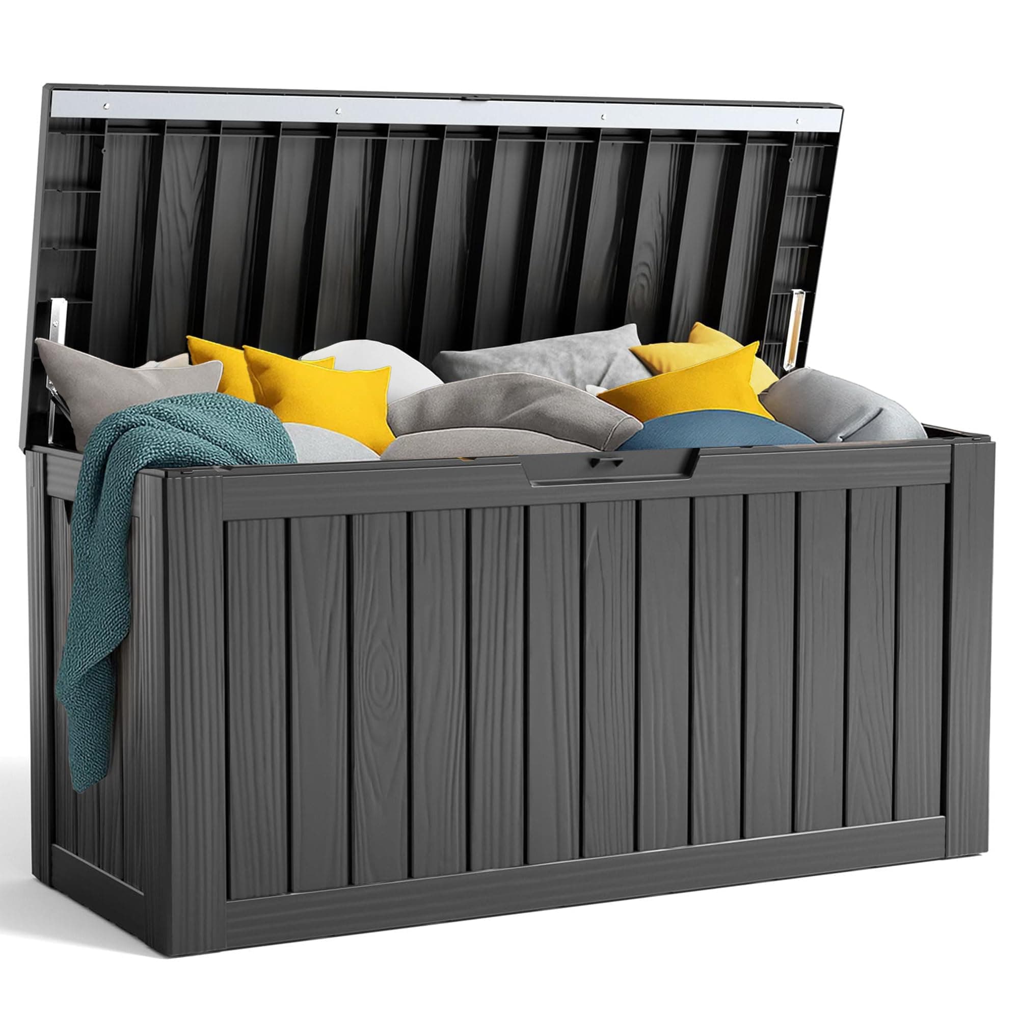 80 Gallon Resin Deck Box, Lockable Patio Outdoor Storage Box for Furniture, Garden Tools and Tools Storage, Waterproof Outside Storage Box - Black