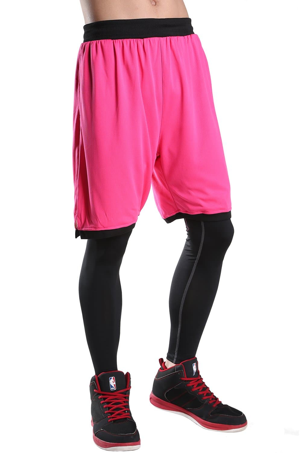 JEASS Basketball Shorts for Men Workout Shorts with Pockets Mesh Lining,Pink,XX-Large/Tag 6XL(Waist 38"-40")