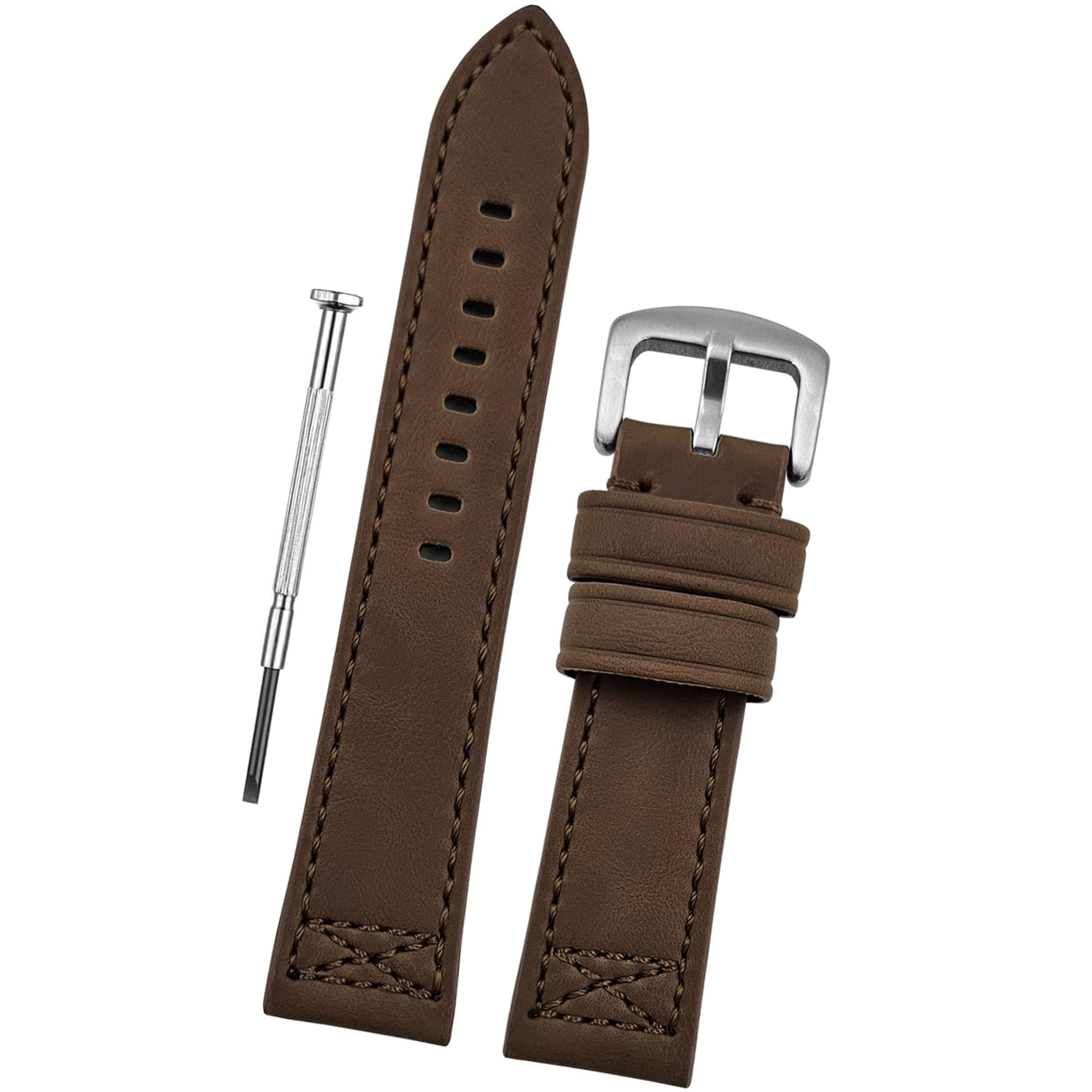 "CROXX'' Leather Watch Straps, Nylon X-Stitch Design Watch Belt // For 20mm, 22mm, 24mm, 26mm, 28mm, or 30mm Watch Band (Choose Your Size & Color)