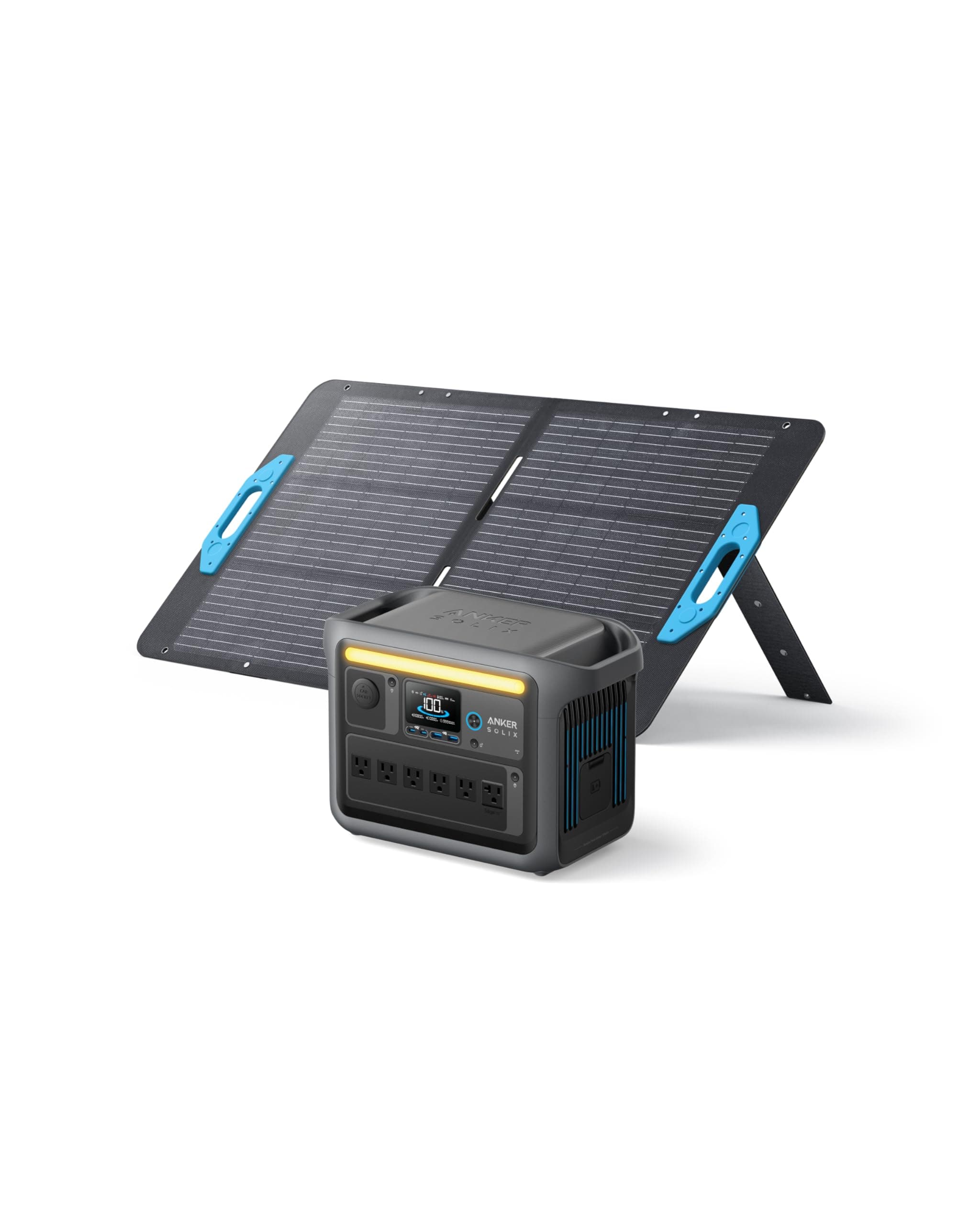 Anker SOLIX C1000 Portable Power Station with 100W Solar Panel, 1800W Solar Generator, LFP Battery, 4 AC Outlets, Up to 2400W for Home, Power Outages, and Outdoor Camping