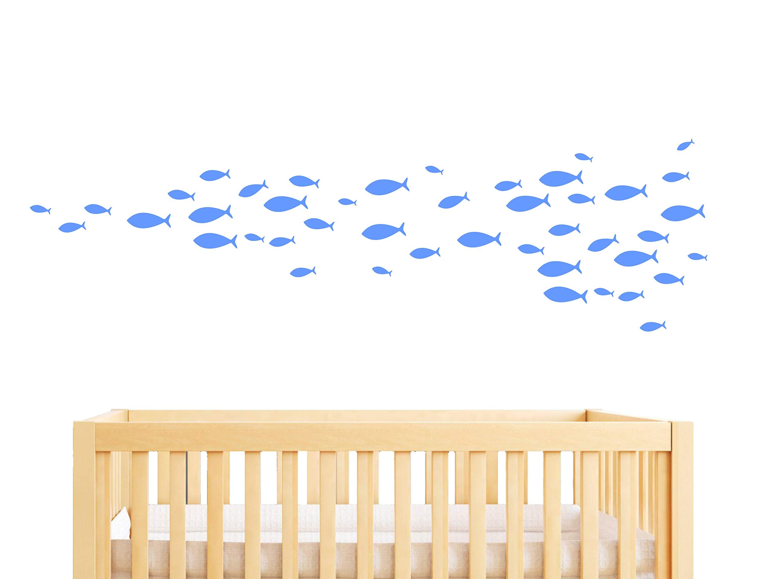 77Pieces Set Fish Wall Decal,Removable Vinyl Stickers for Kids Baby Bedroom, Bathroom,Nursery Decoration A05 (Medium Blue)